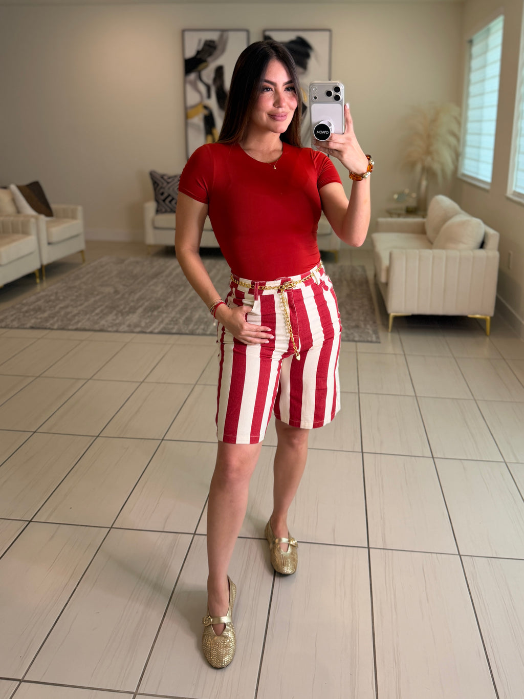 Divine Striped Red and Beige Set