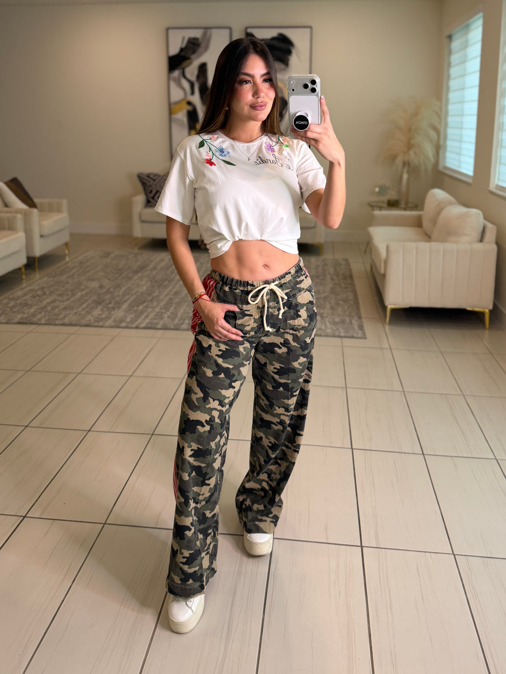Structured Military Red Stripes Pants