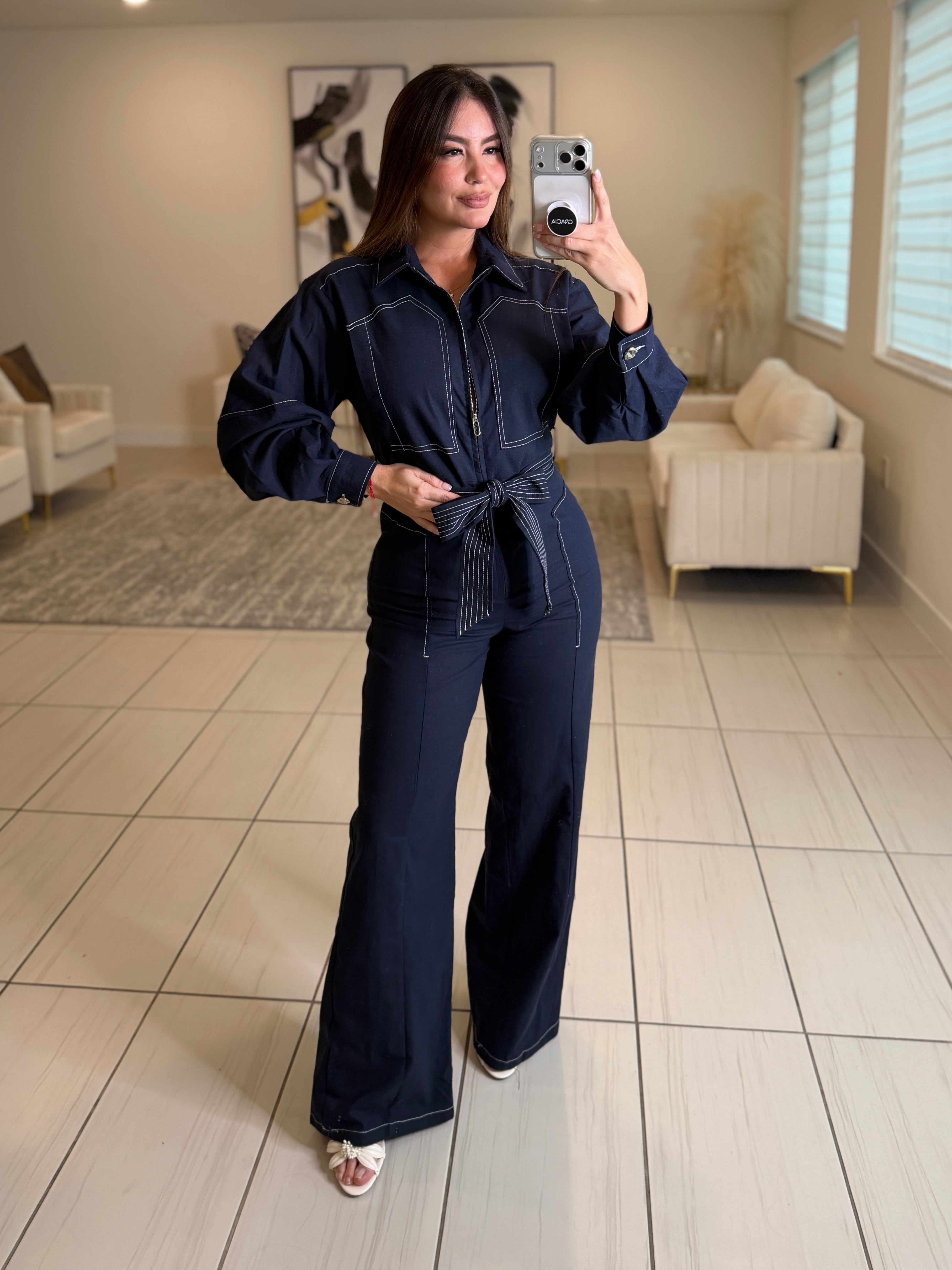 Opulence Linen Navy Blue Jumpsuit