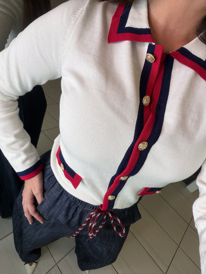 Sharp Authority Knit White Top