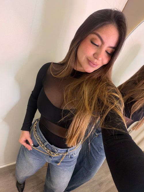 Feminine Touch Black Bodysuit