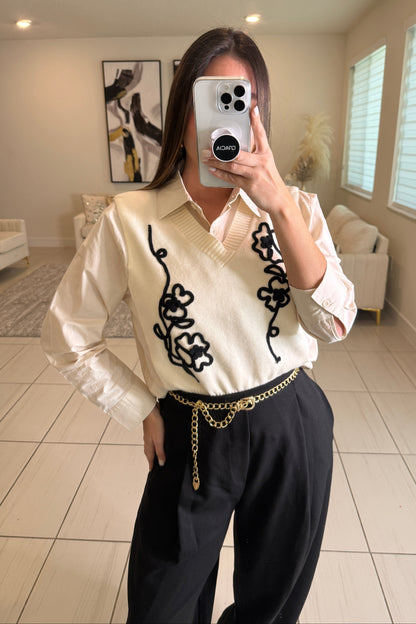 Parisian Stroll Beige Long-Sleeved Top