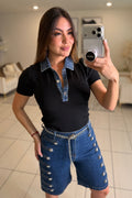 Favorite Contrast Knit Black Top