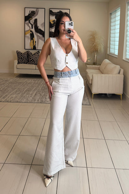 Luxe Utility Stripes White Pant Set