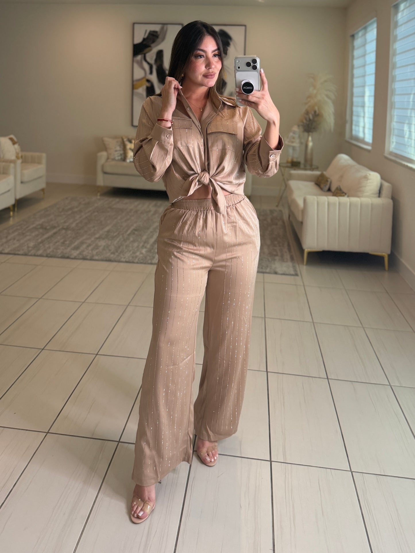 Royal Rhinestones Champagne Pant Set