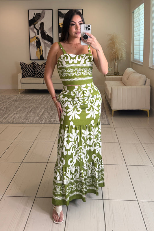 Abstract Muse Abstract Green Skirt Set
