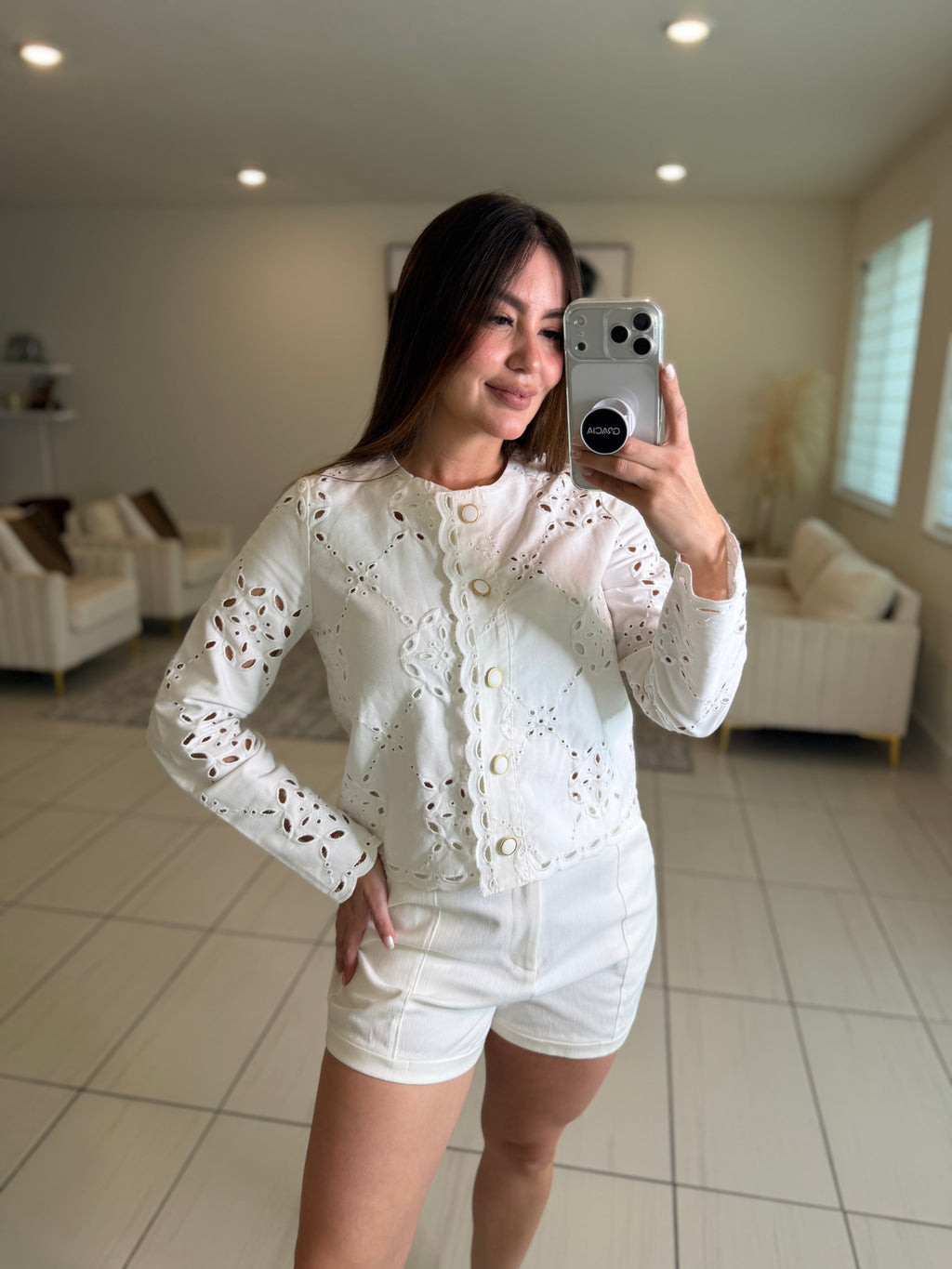 Decorative Eyelet White Jacket