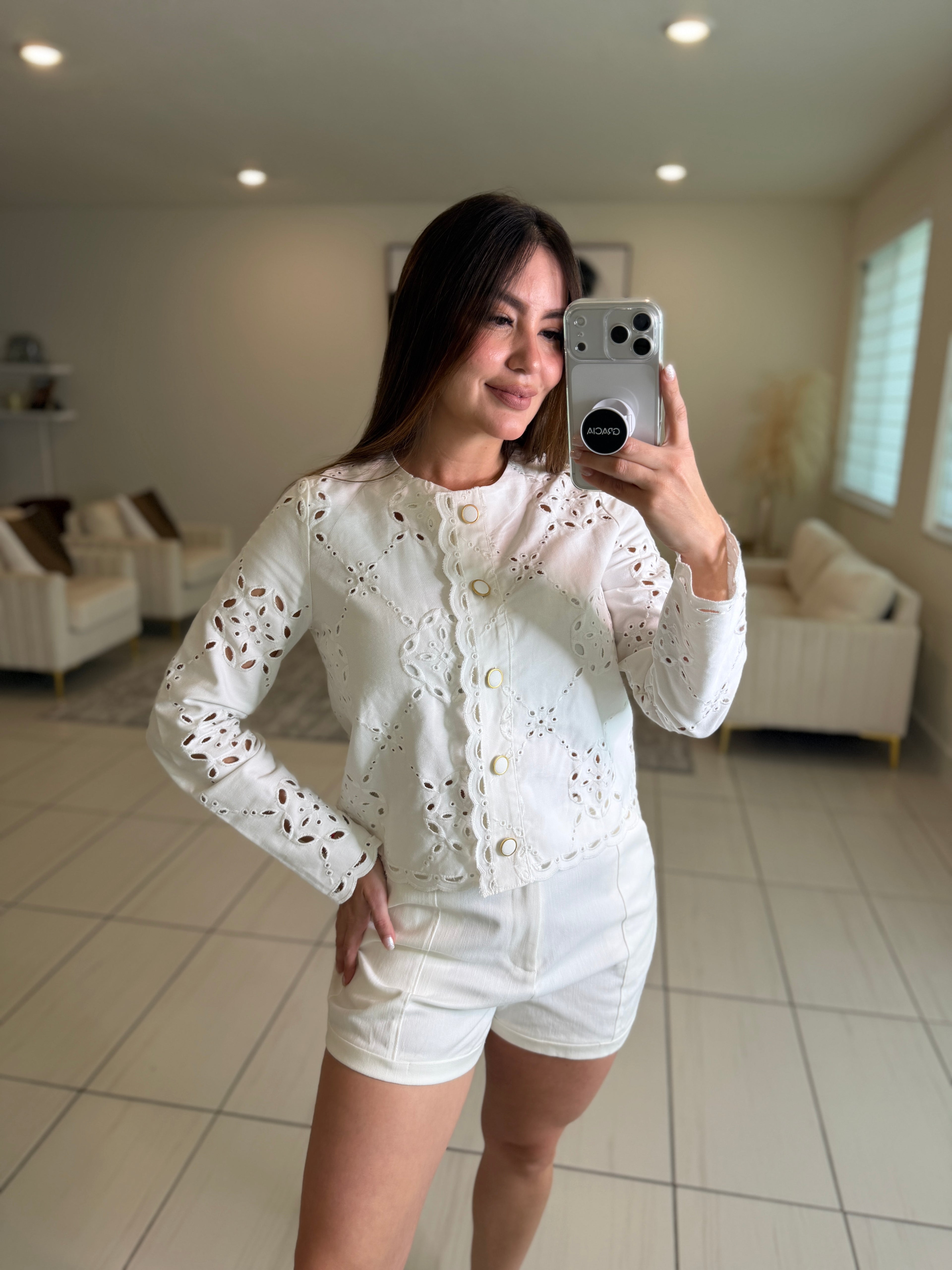 Decorative Eyelet White Jacket