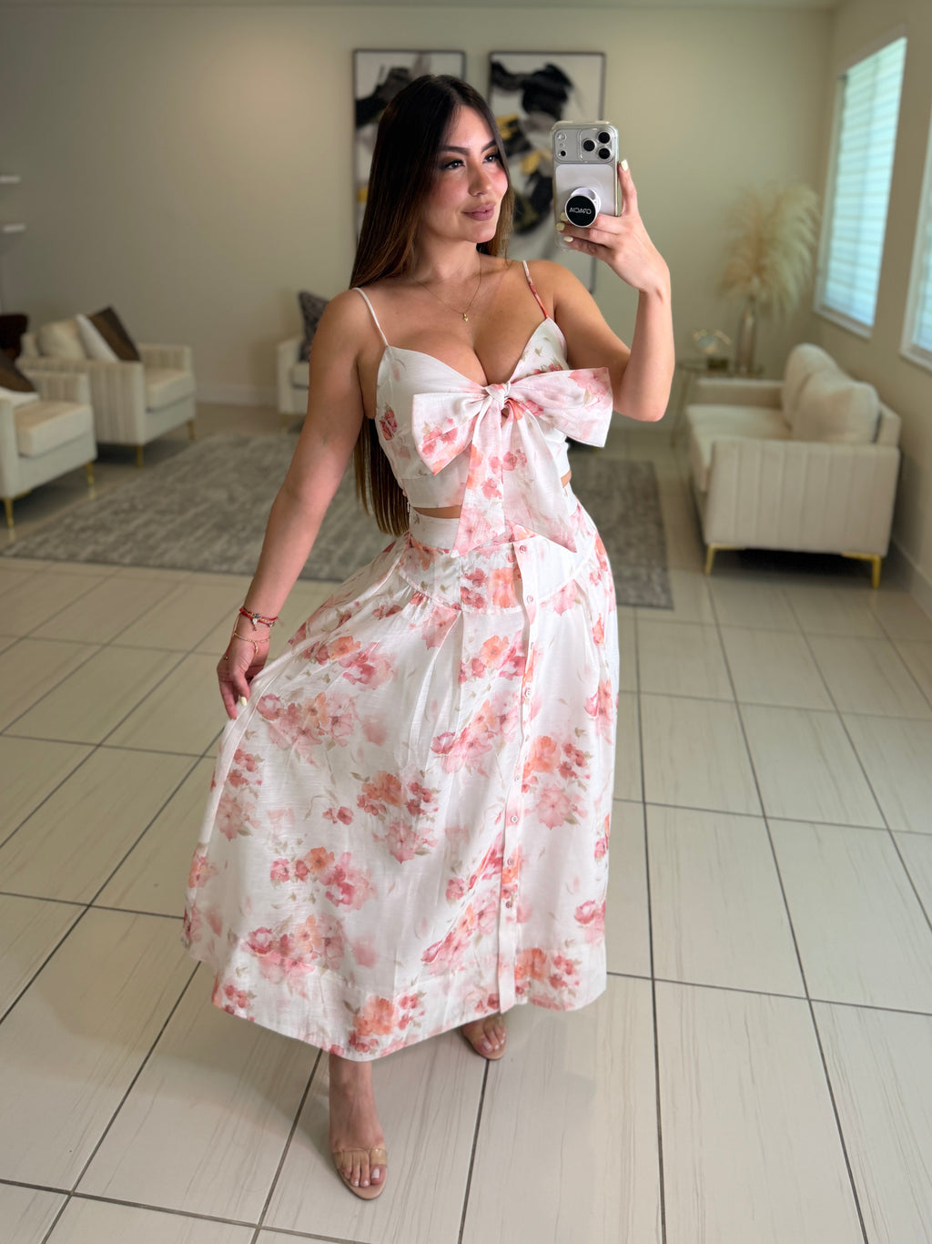 Delicate Essence Floral White Skirt Set