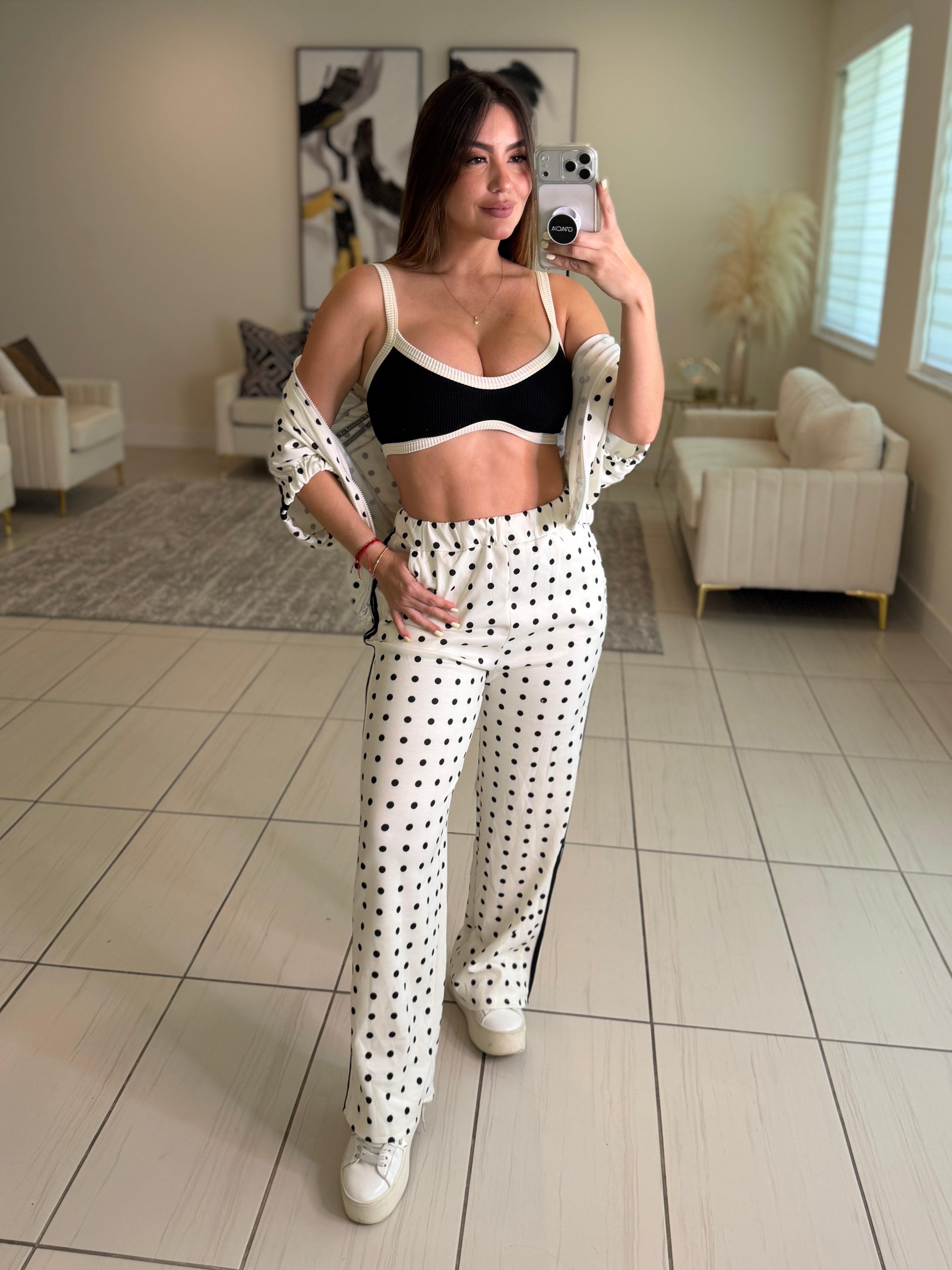 Italian Dots White Pants Set