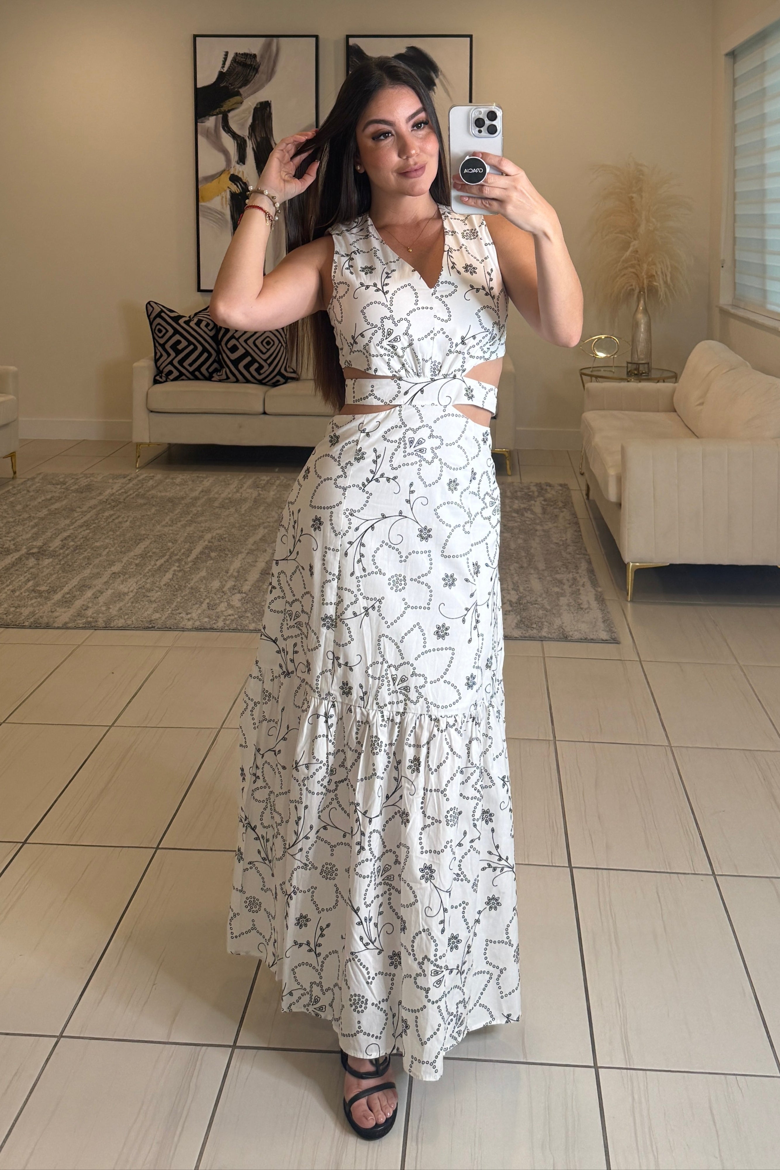 Garden Drift White Maxi Dress