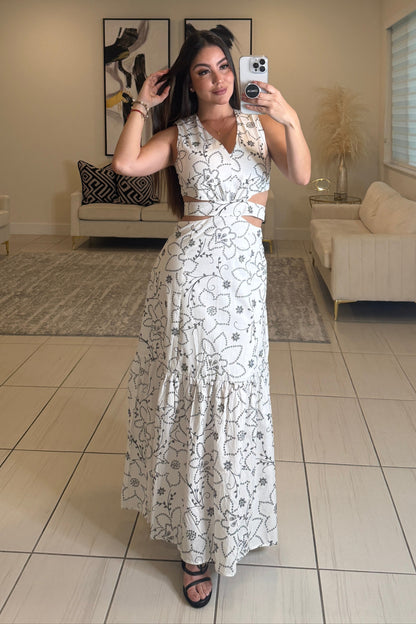 Garden Drift White Maxi Dress