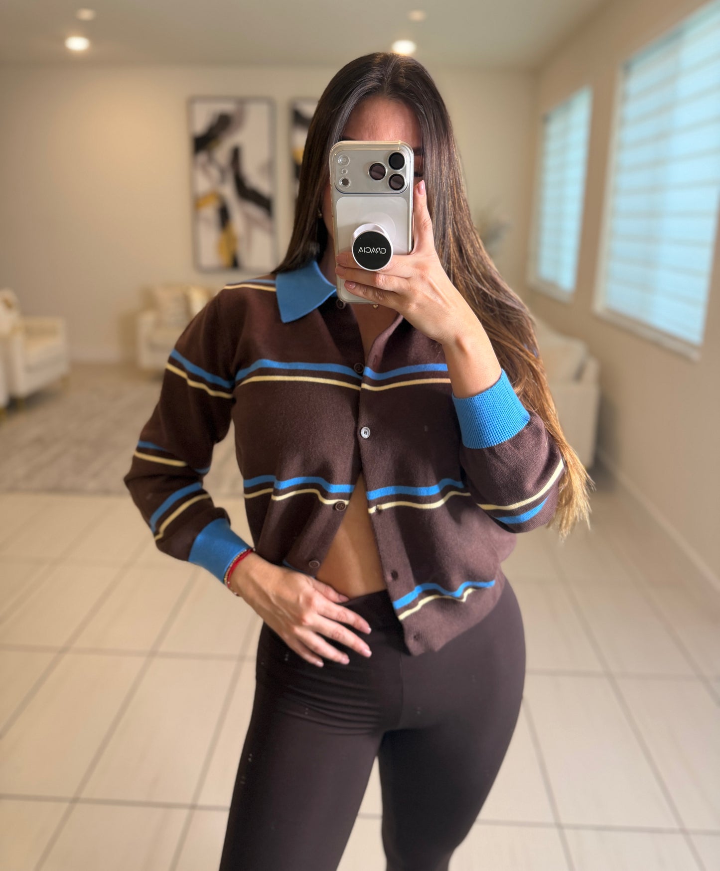 Empire Code Knit Brown Sweater