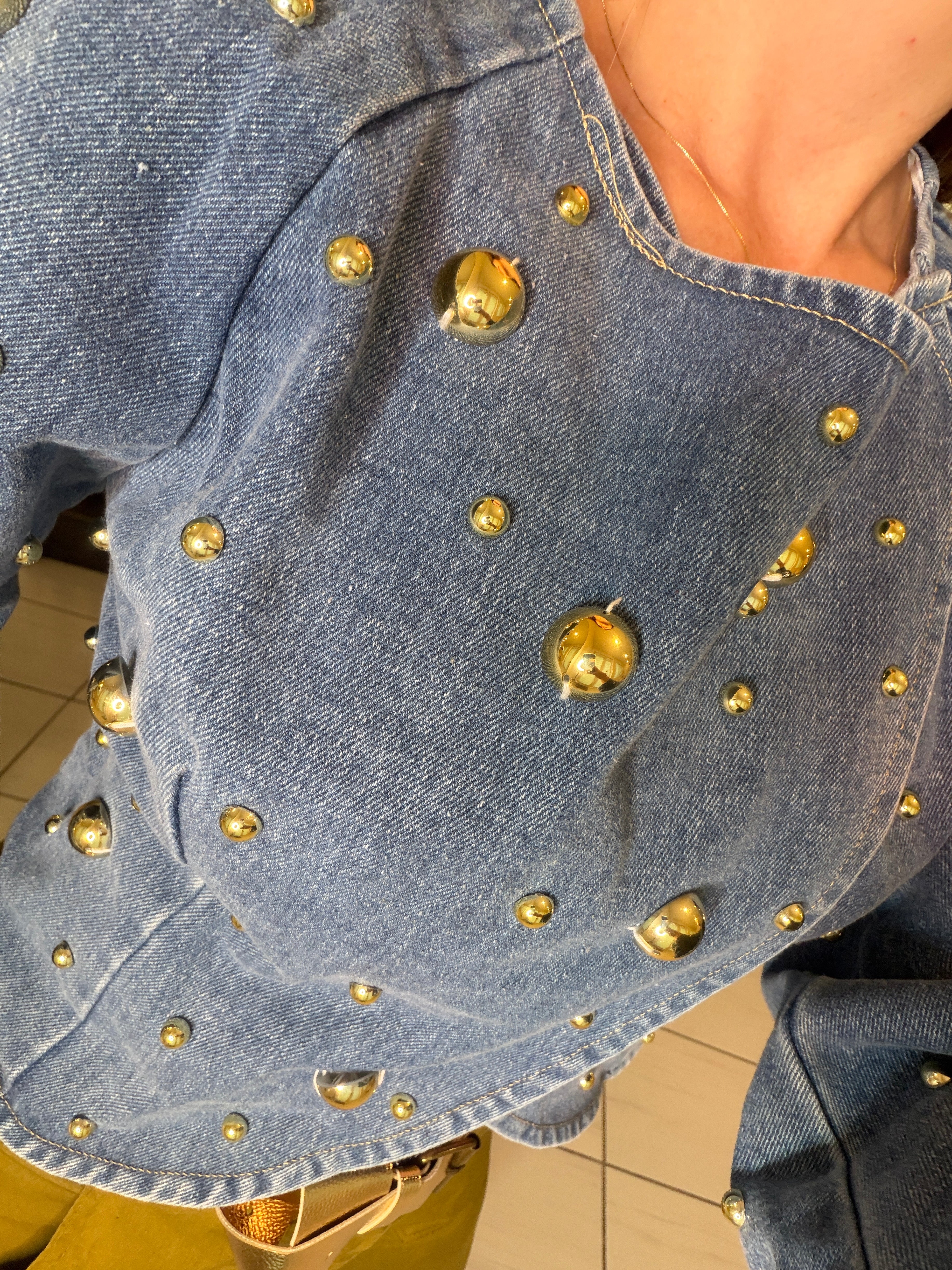 Luxe Golden Dots Denim Top