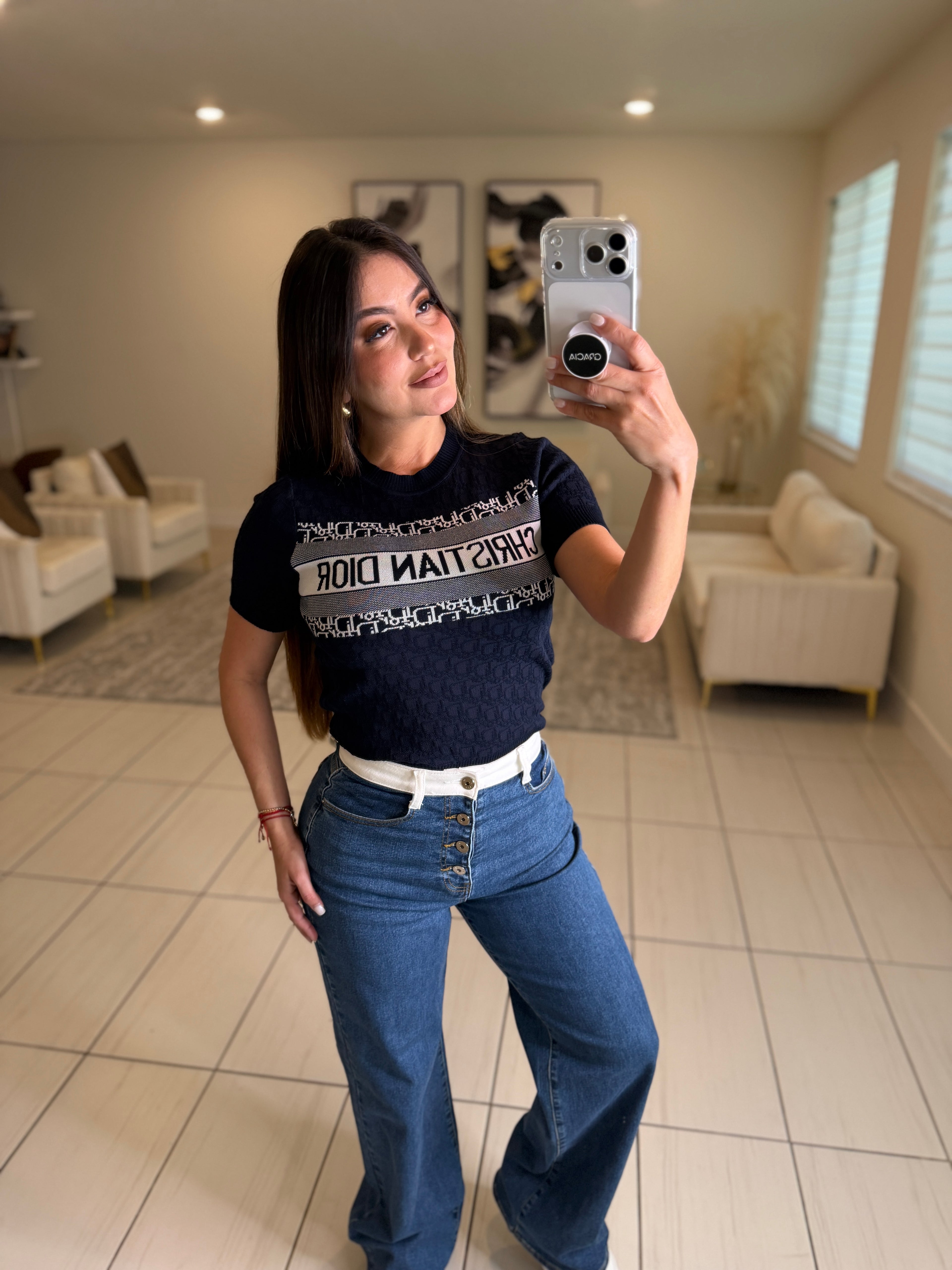 Iconic Maximalist Knit Navy Blue Top