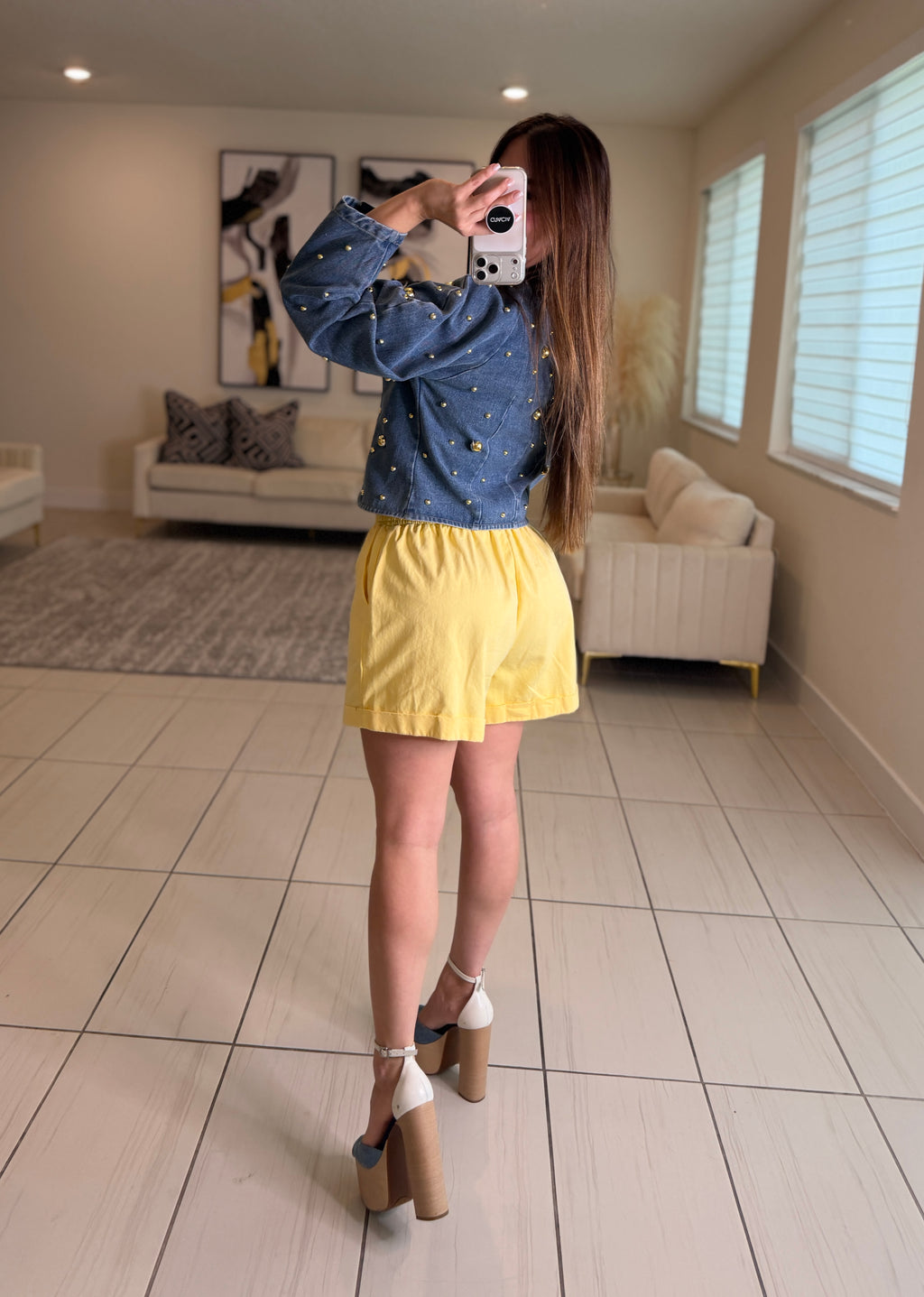 Golden Dots Denim Top