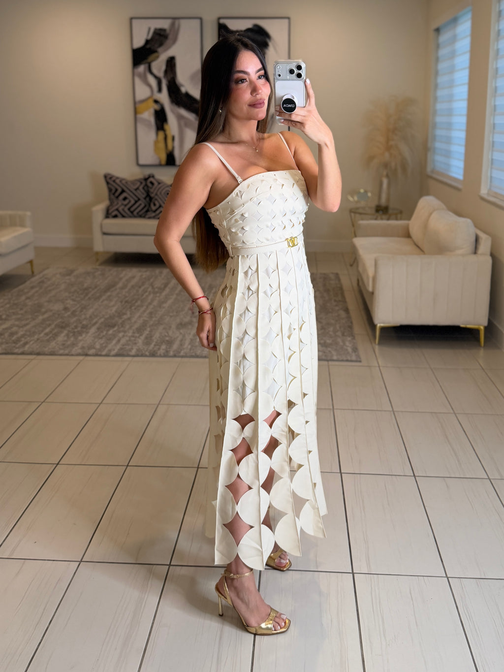 Enchanted Aura Off White Midi Dress