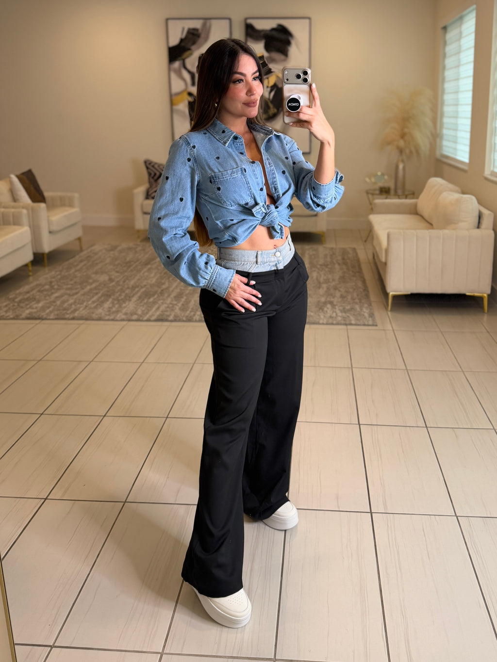 Iconic Contrast Black and Denim Pants
