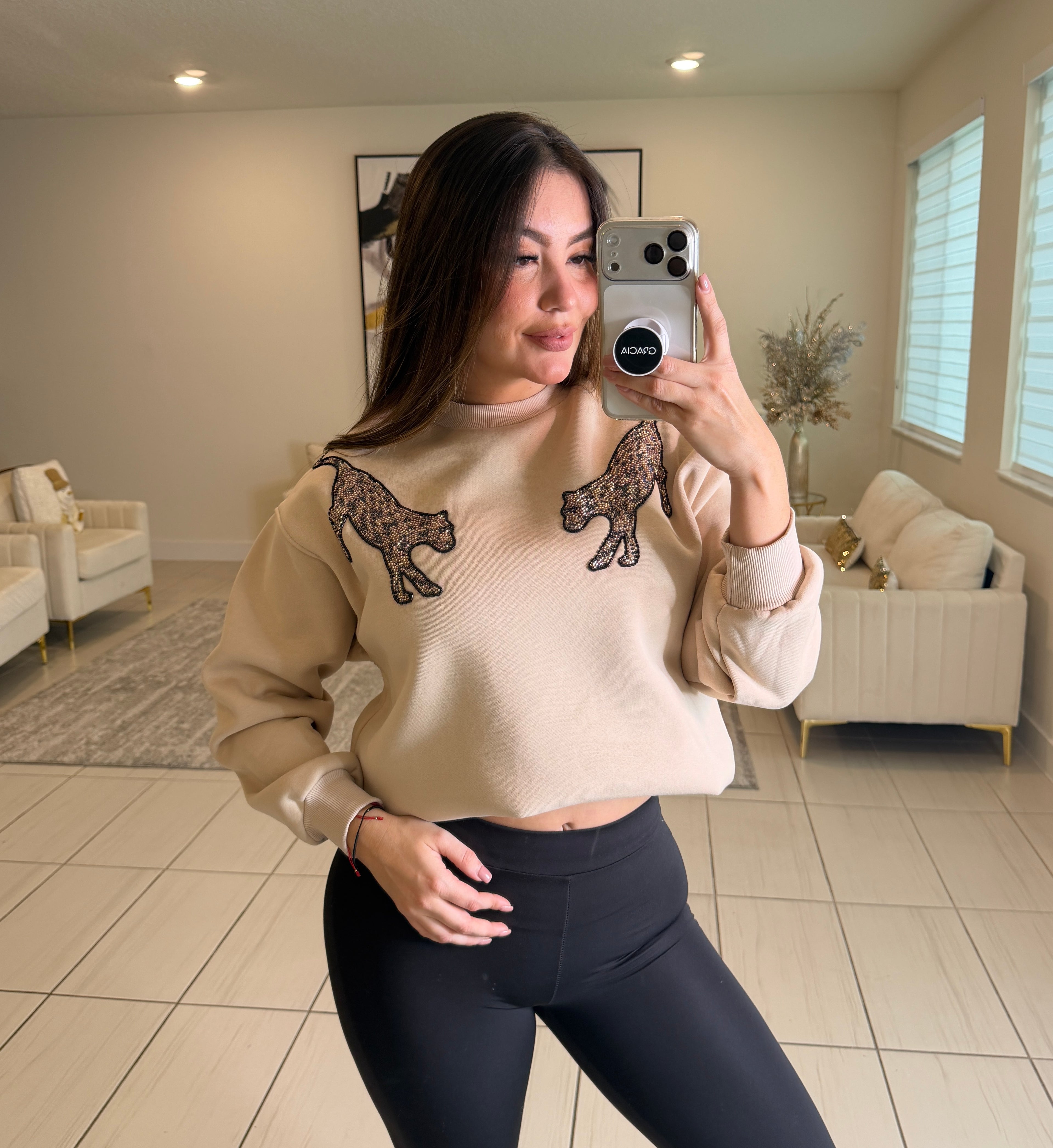 Roar Tiger Fashion Beige Sweater