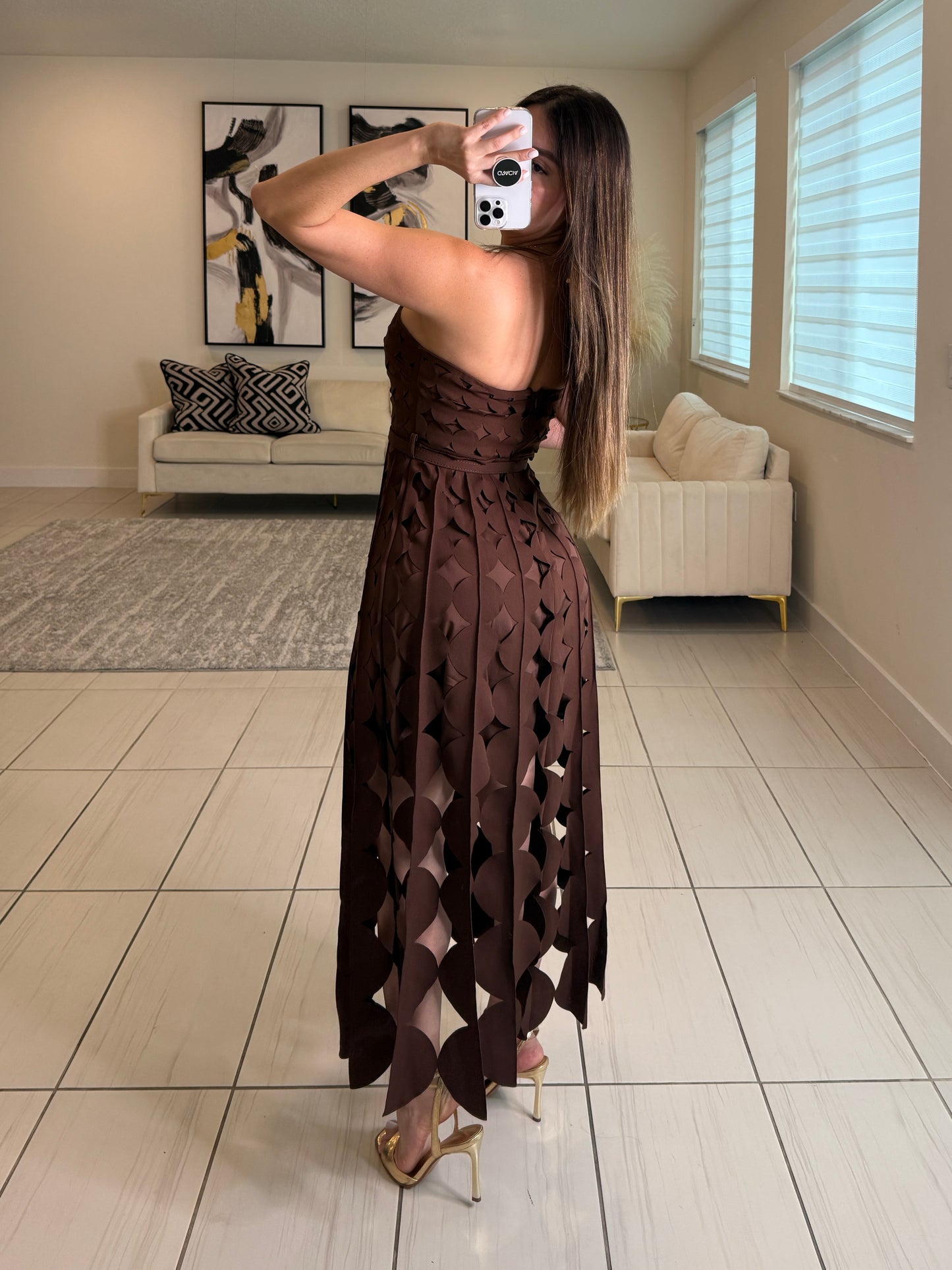 Enchanted Aura Brown Midi Dress