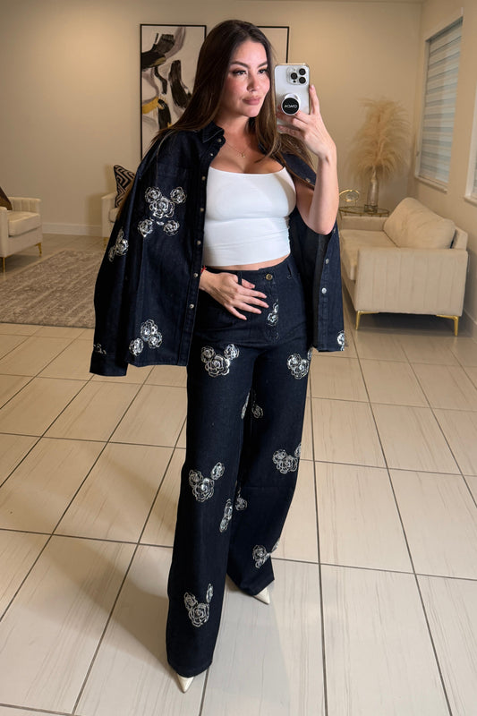 Perfect Details Dark Denim Pant Set