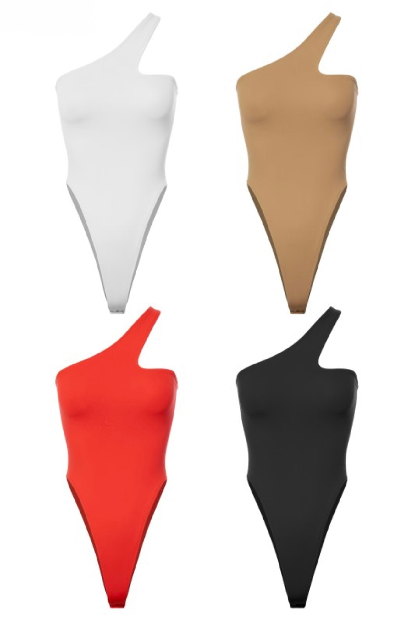 Asymmetrical Beige Basic Bodysuit