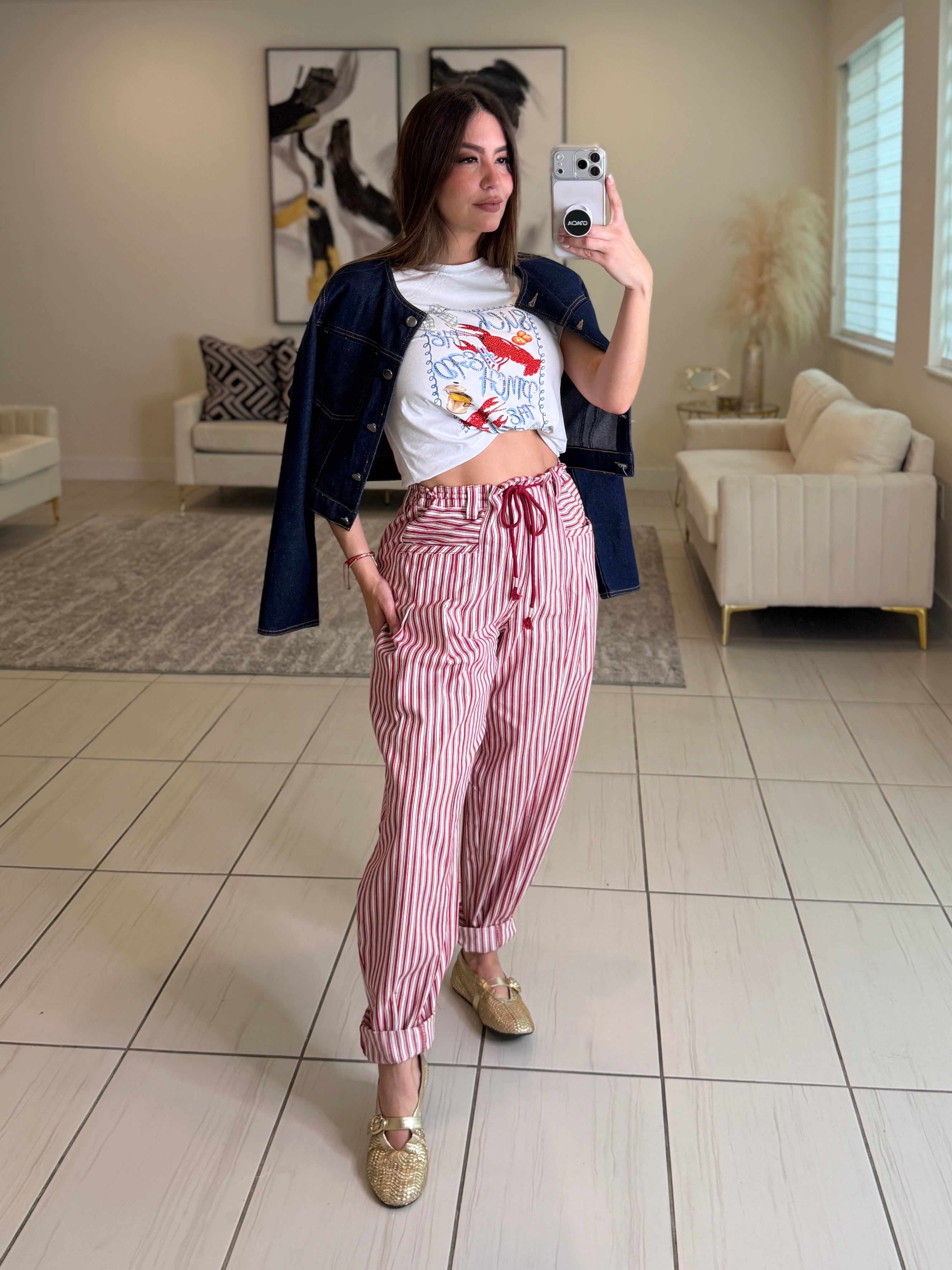 Dainty Stripes Red and White Barrel Pants