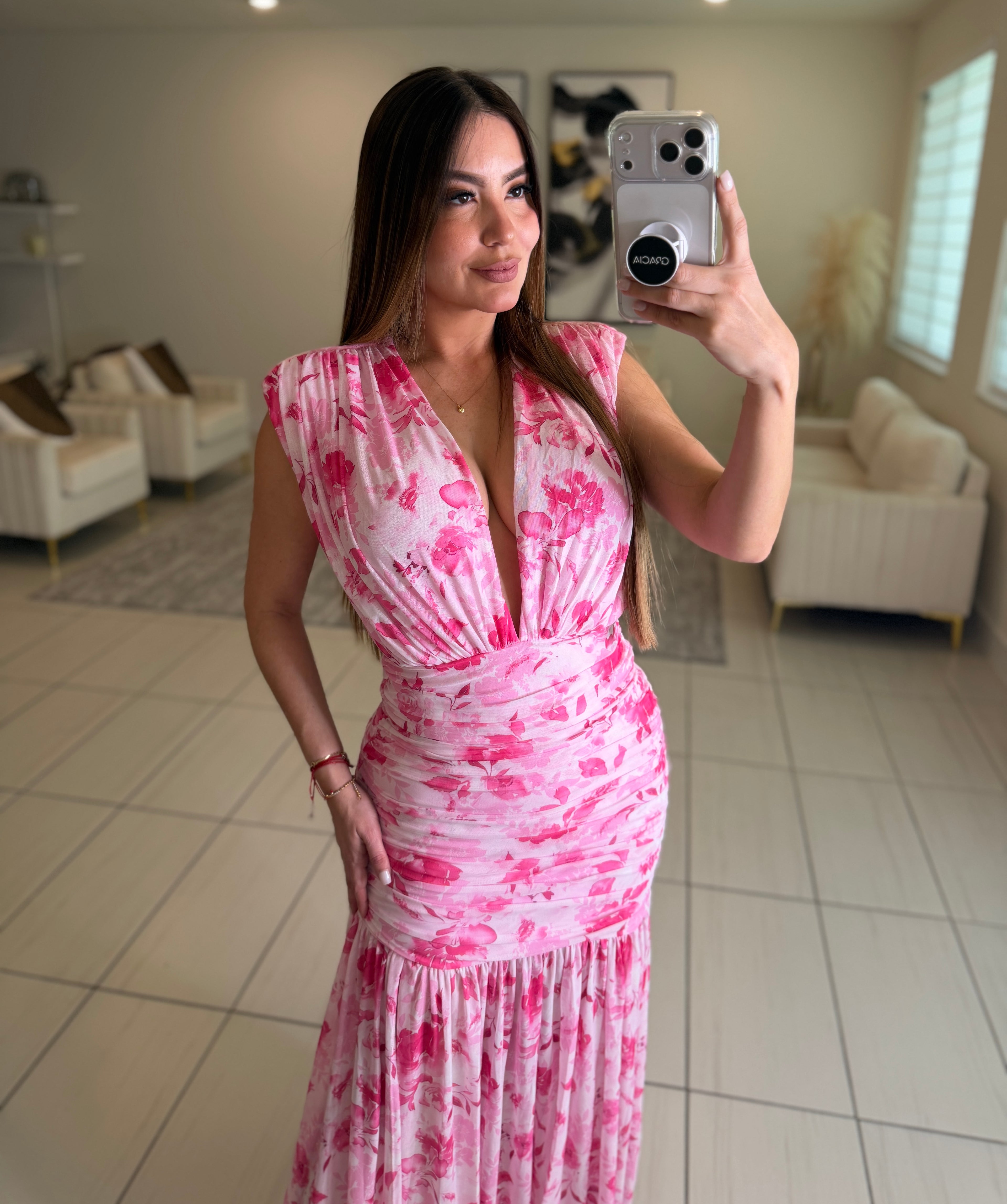 Poetic Floral Pink Maxi Dress