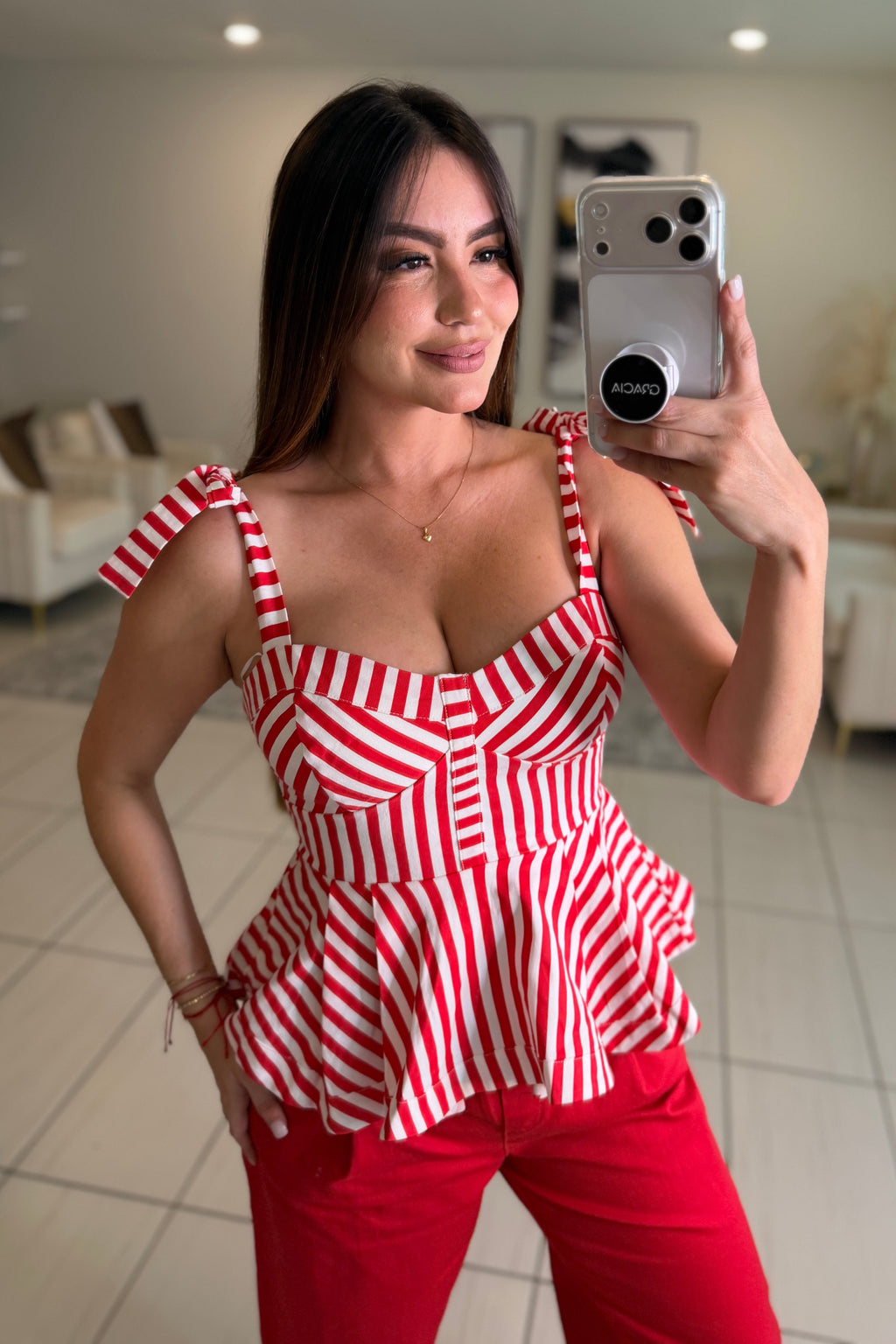 Muse Peplum Red and White Top
