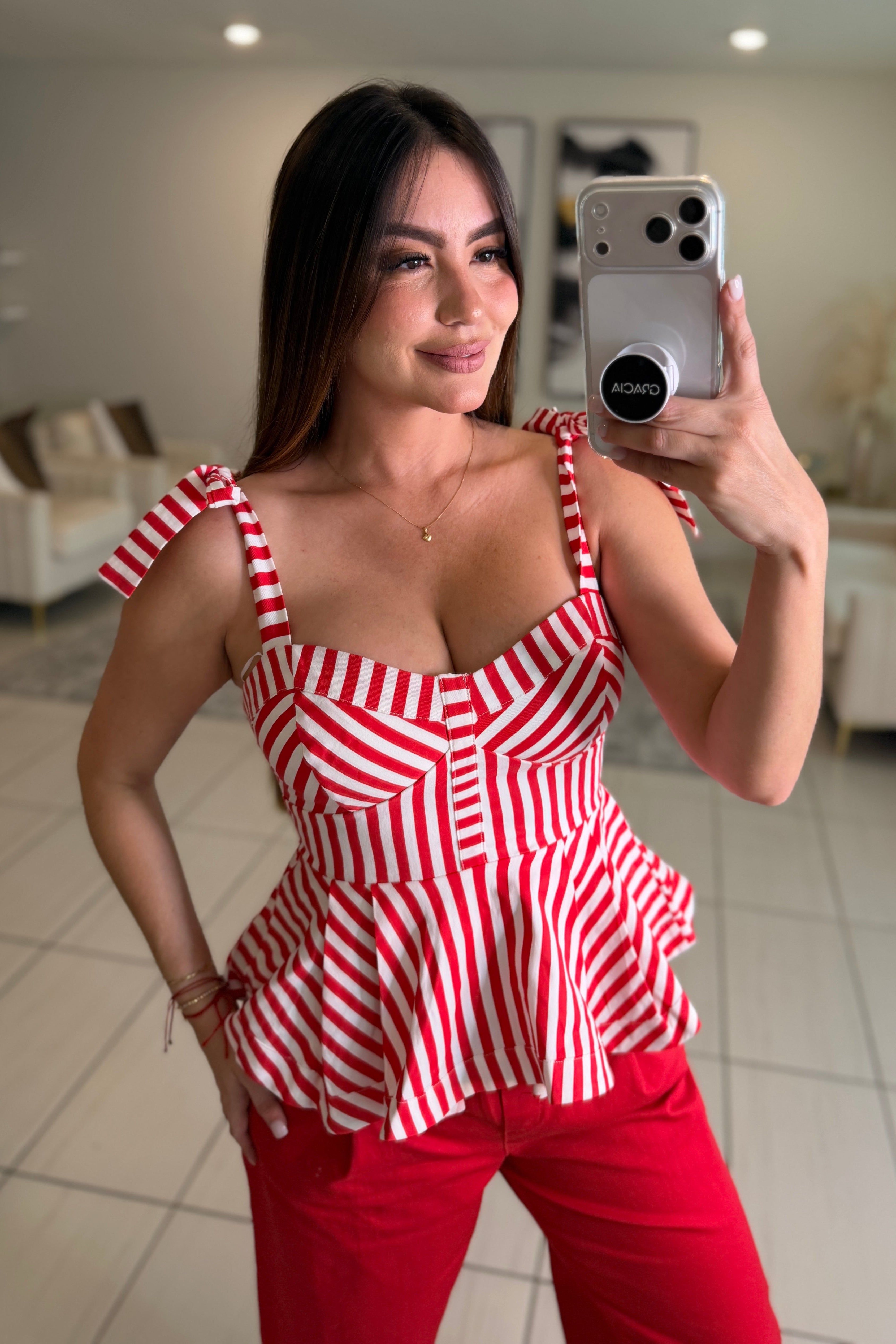 Muse Peplum Red and White Top