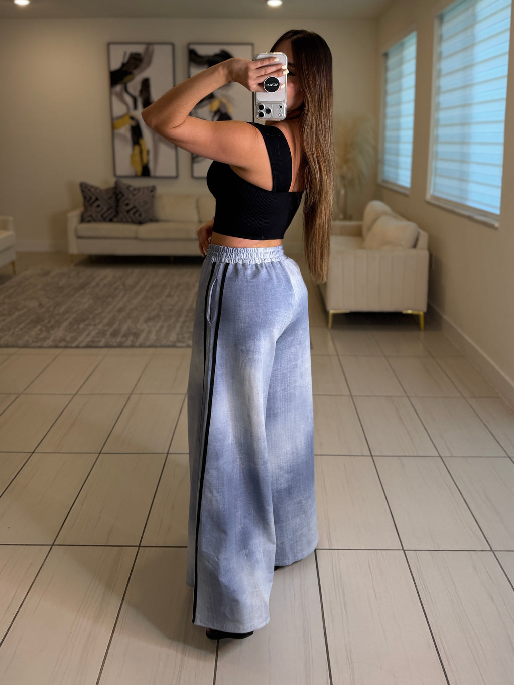 Black Stripes Flare Blue Pants
