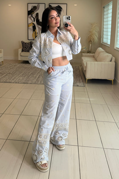 Sundown Ease Stripes Blue Pant Set