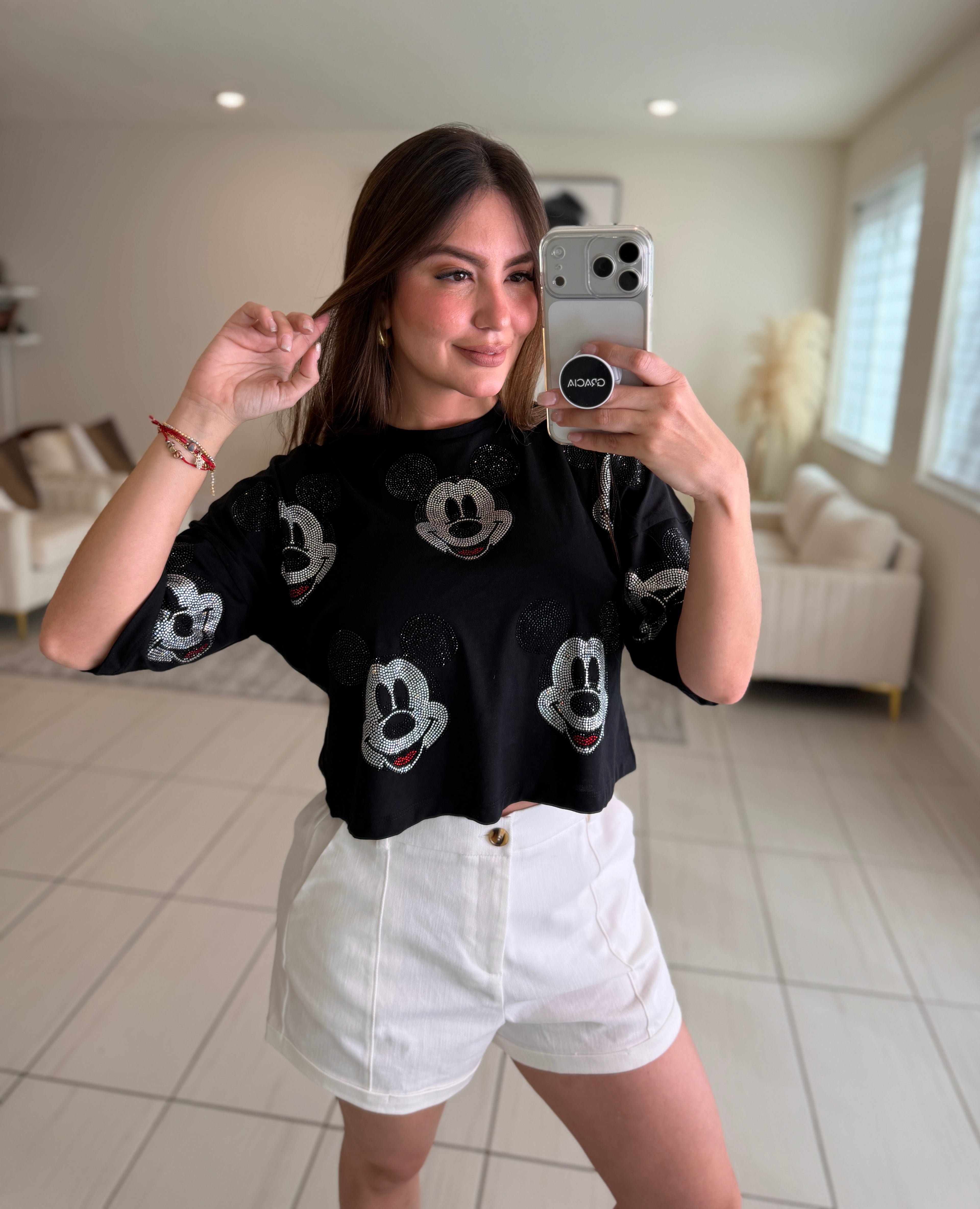 Funny Rhinestones Black Top