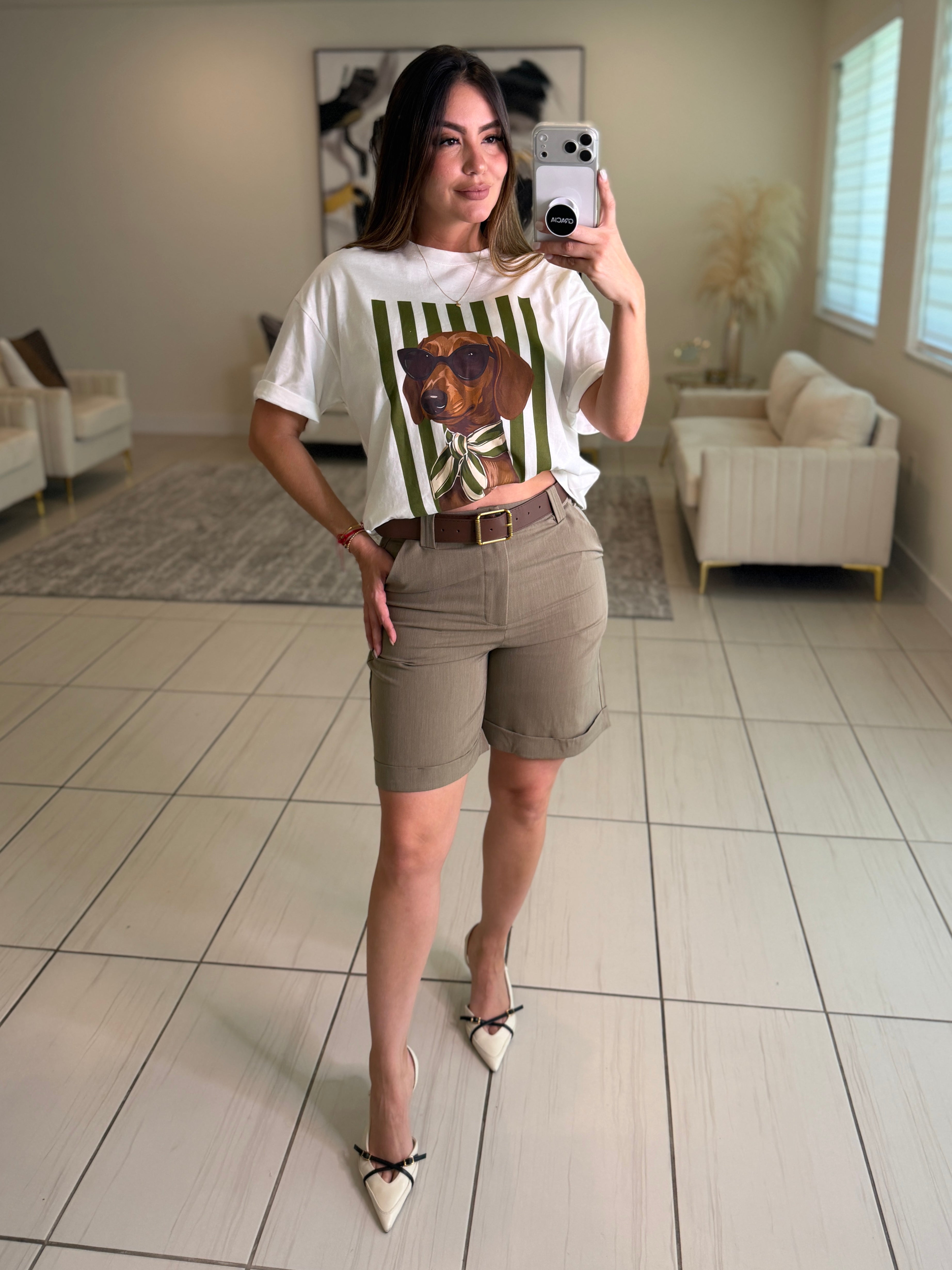 Chic Puppy Stripes White Tshirt