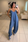 Polka Essence Ruched Light Denim Jumpsuit