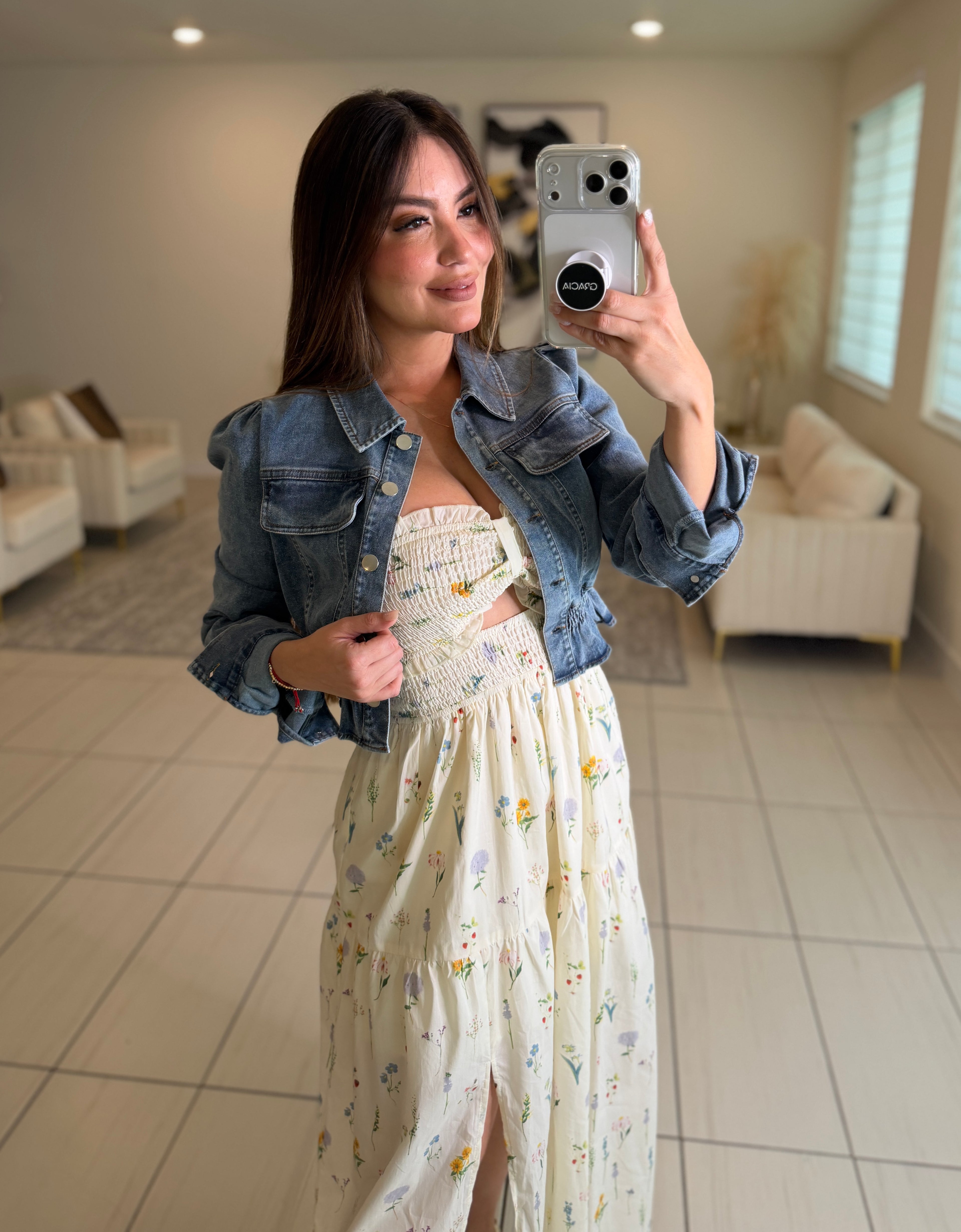 Sweet Floral Beige Dress