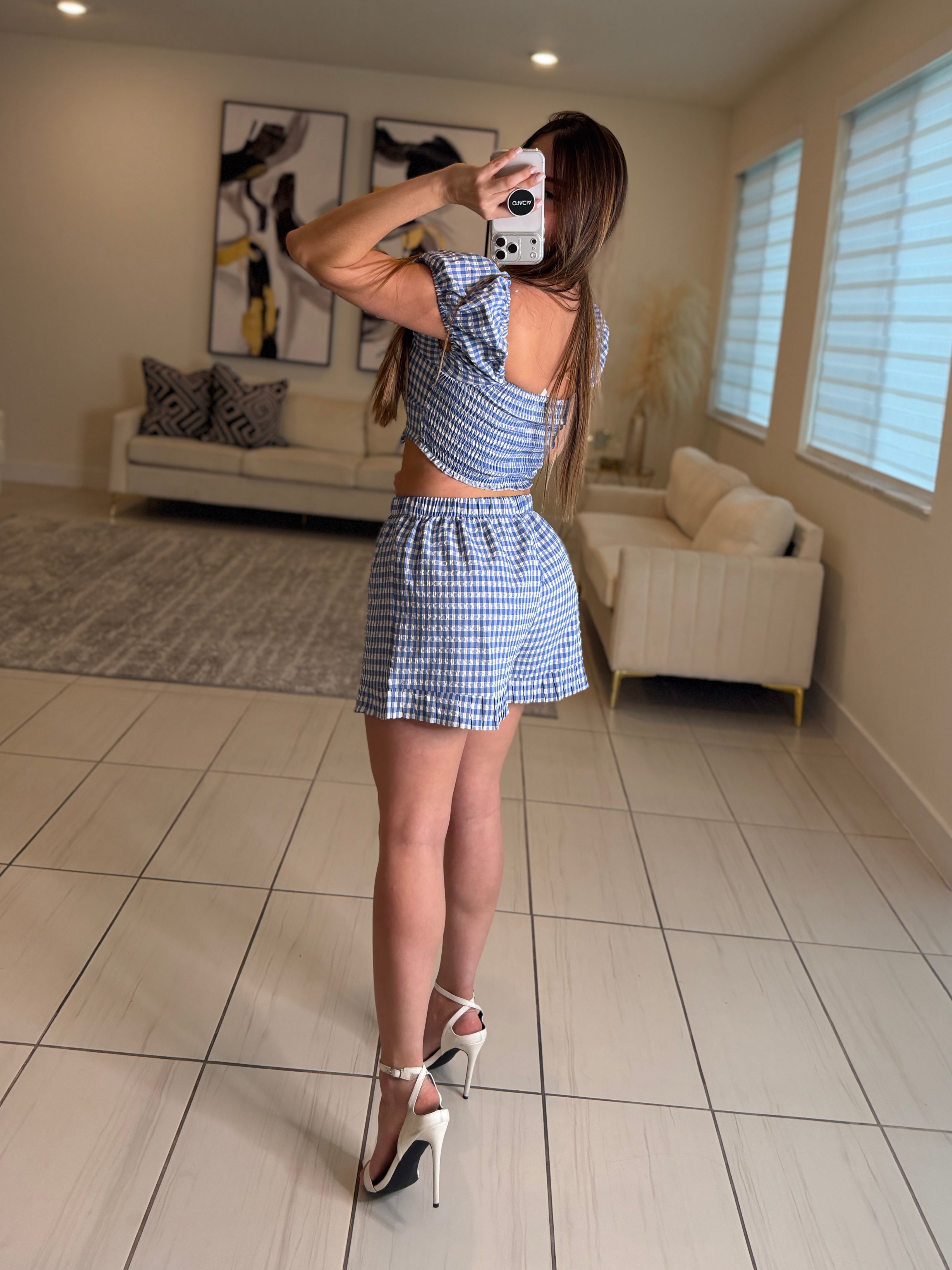 Lovely Gingham Blue Short Set