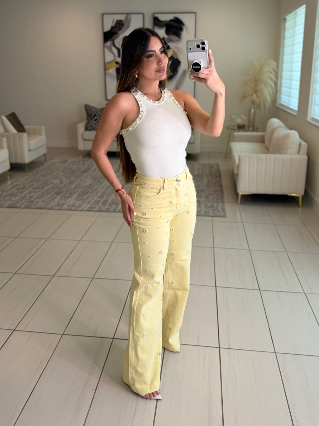 Prestige Pearls Beige Tank Top