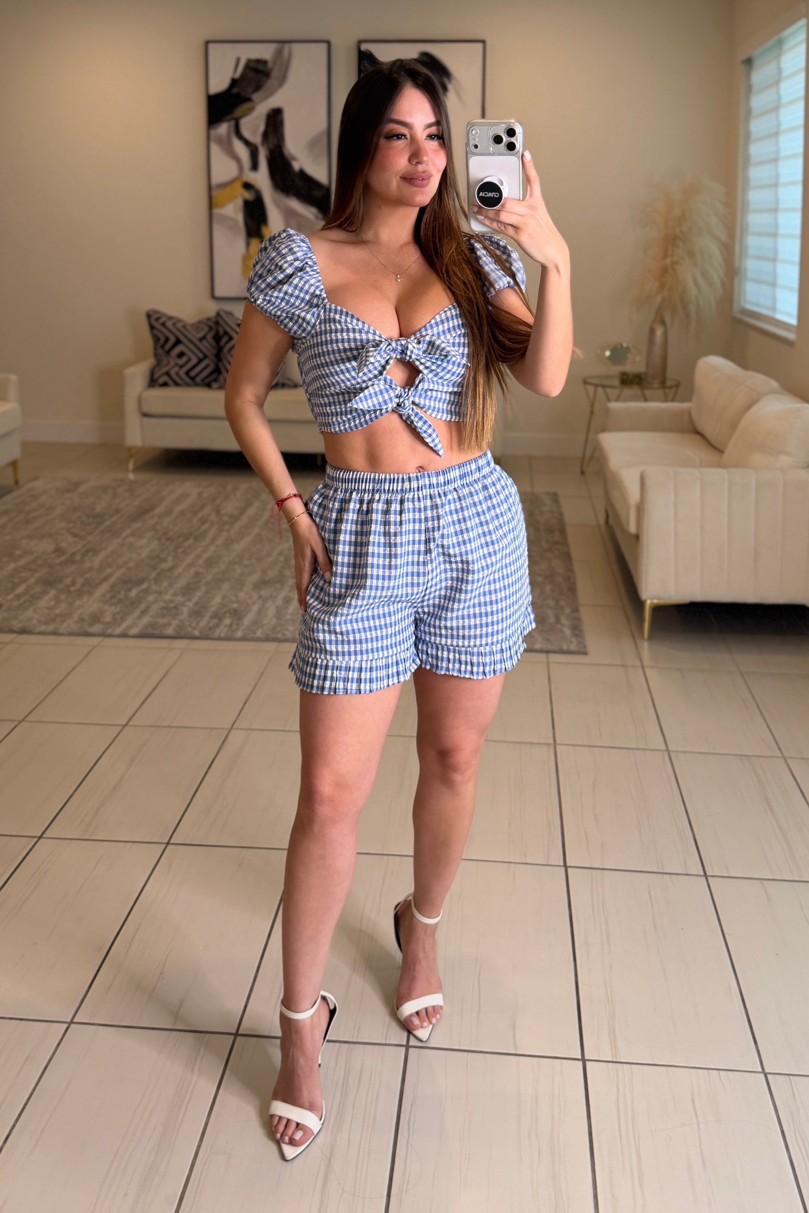 Lovely Gingham Blue Short Set