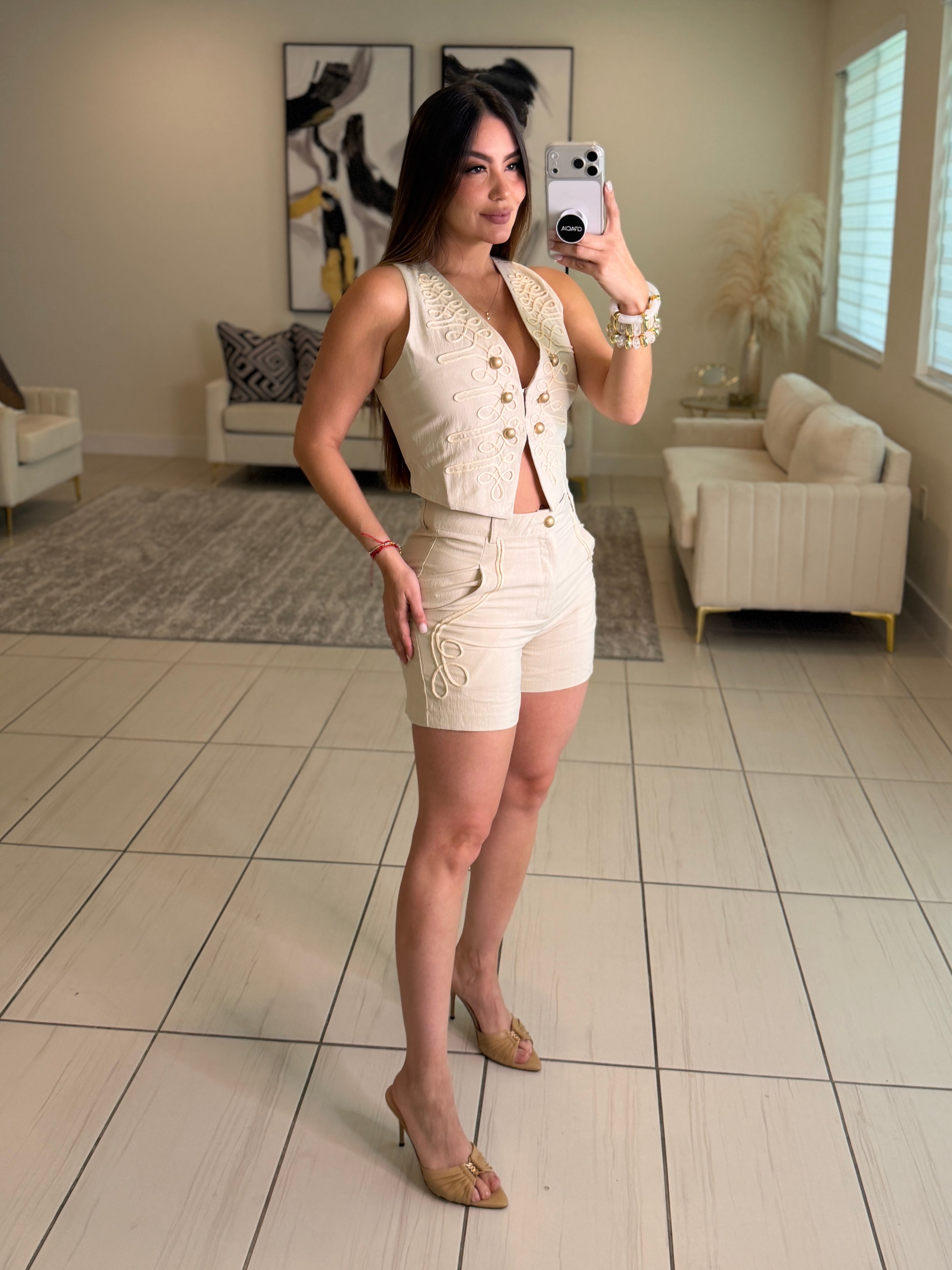 Napoleon Vibes Beige Shorts Set