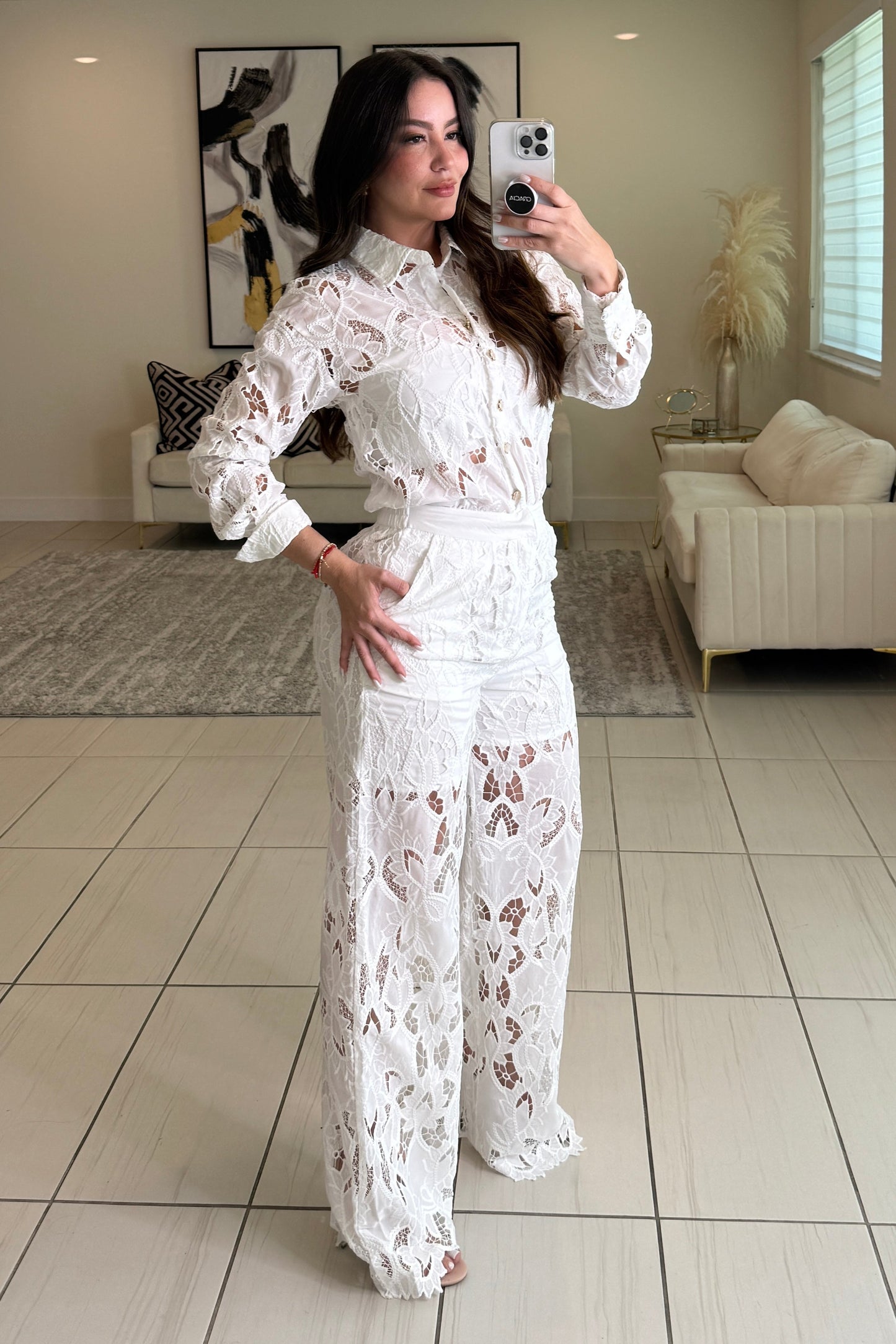 Petal Whispers White Pant Set