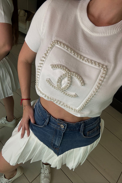 Strong Attraction White and Denim Skort