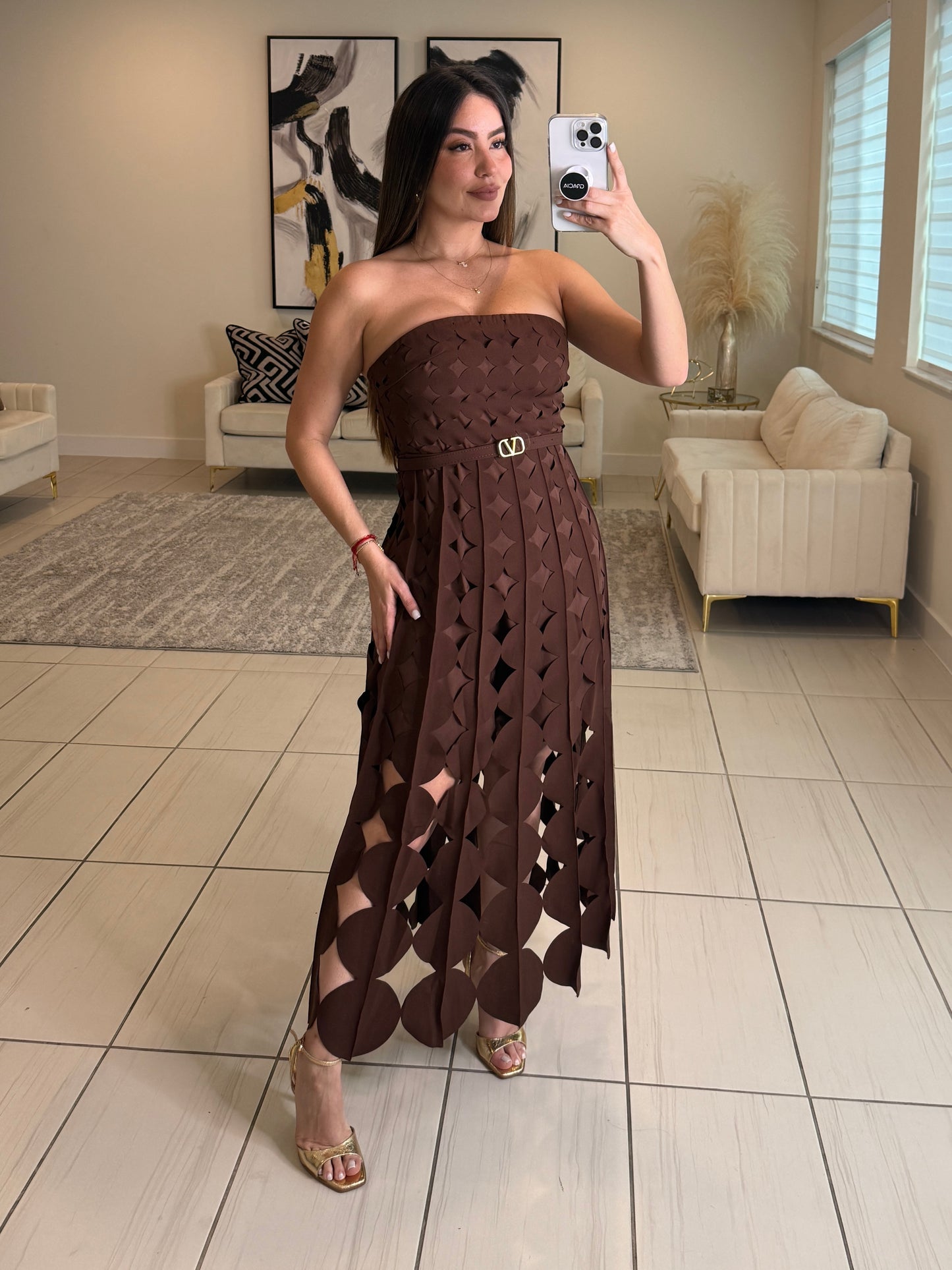 Enchanted Aura Brown Midi Dress