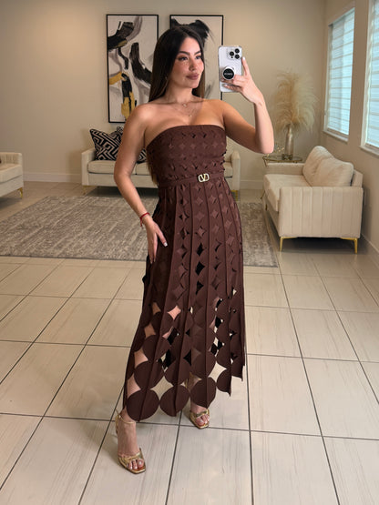 Enchanted Aura Brown Midi Dress