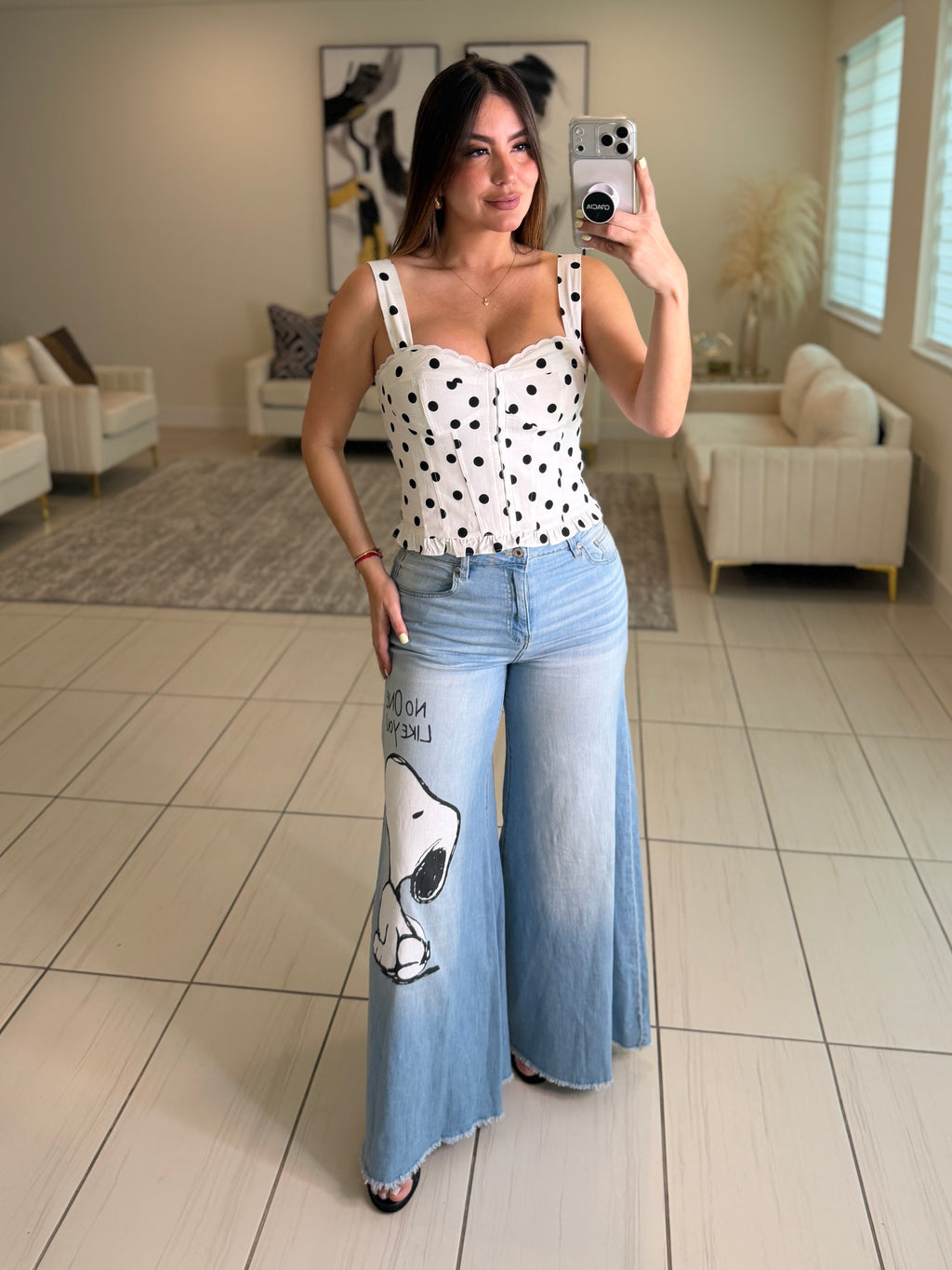 Blush Polka Dots White Top
