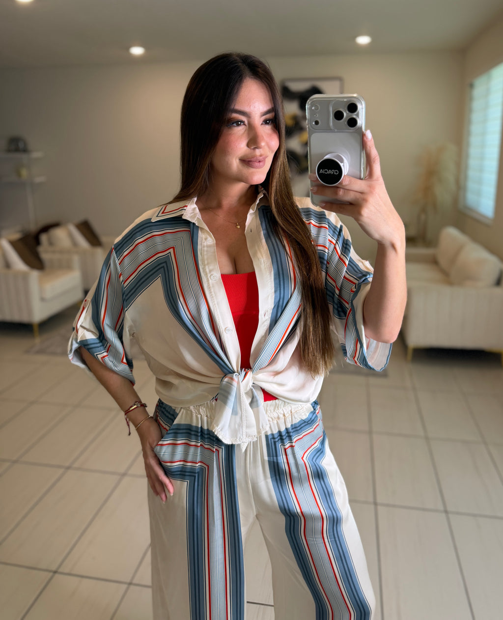 Marine Stripes Beige Pant Set