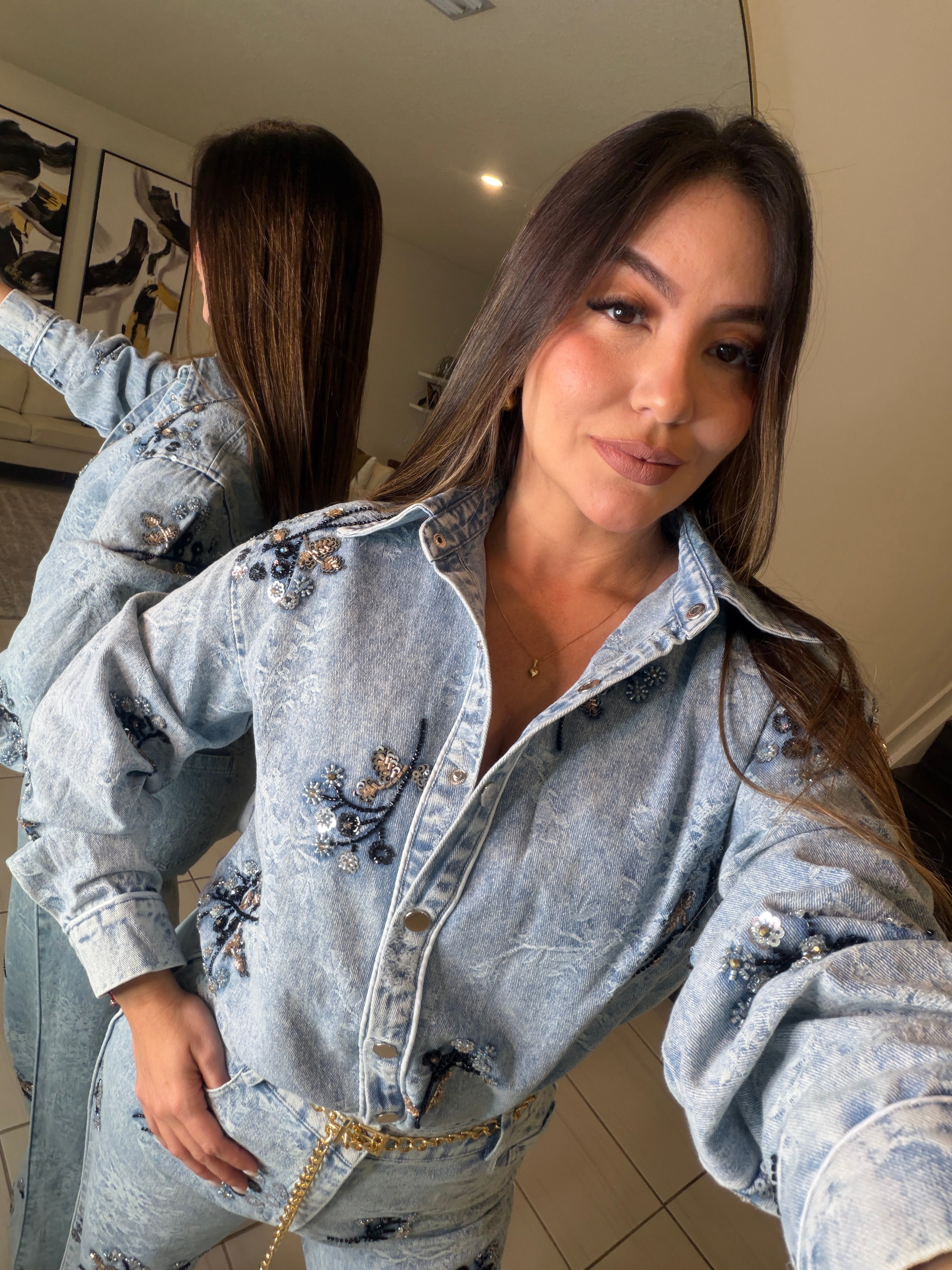 Perfect Details Denim Pant Set
