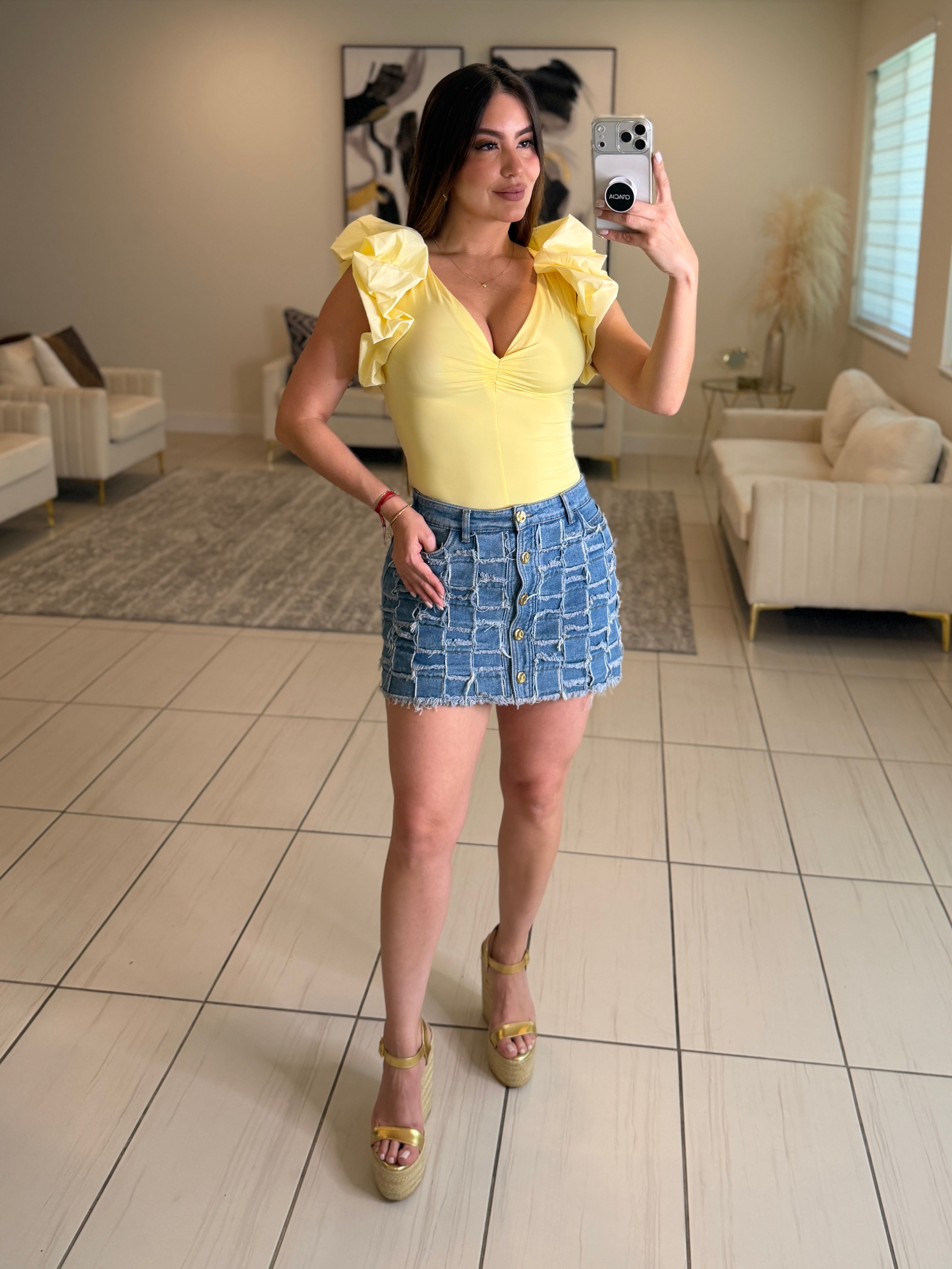 Midnight Crossover Yellow Bodysuit