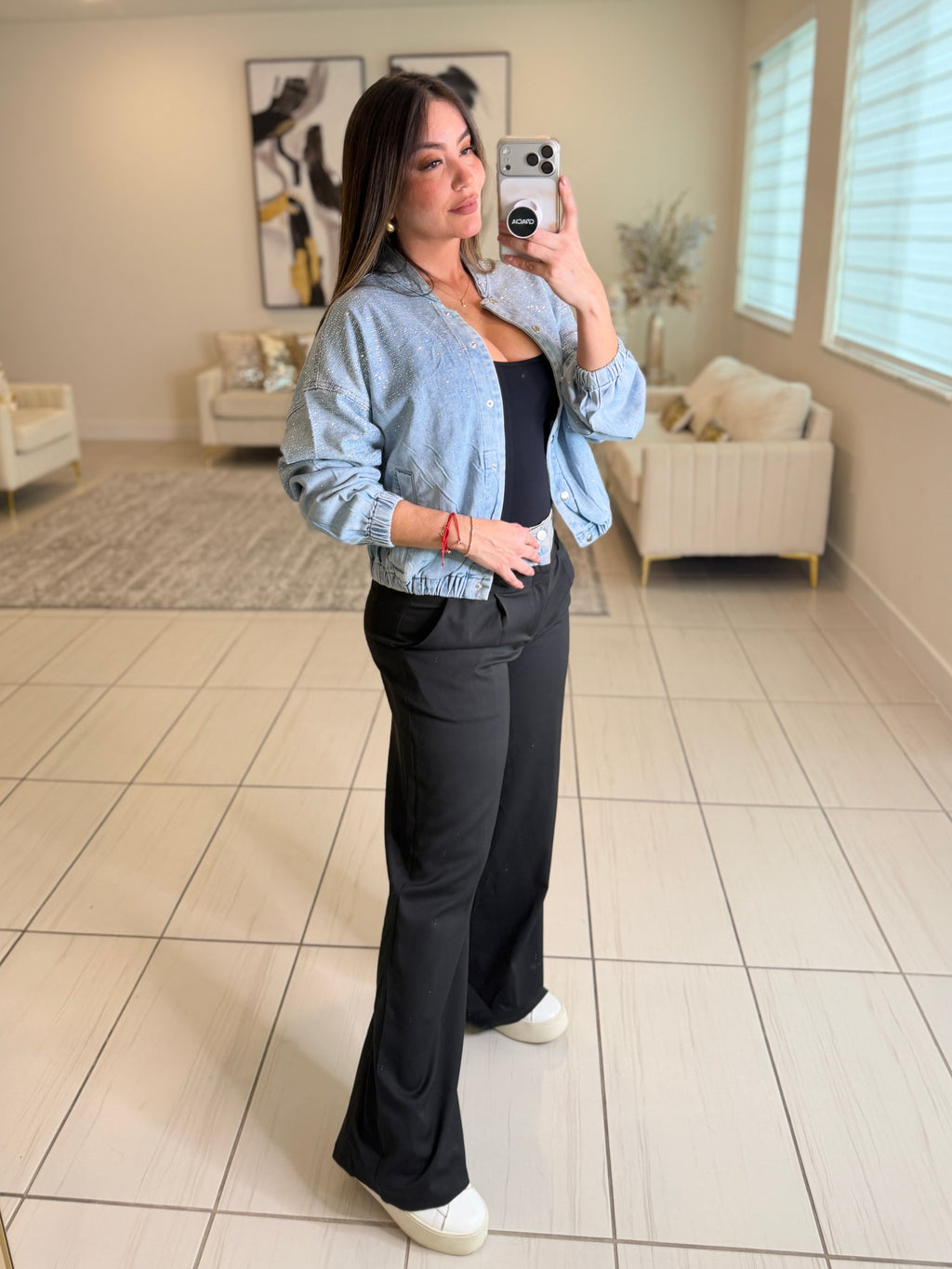 Iconic Contrast Black and Denim Pants