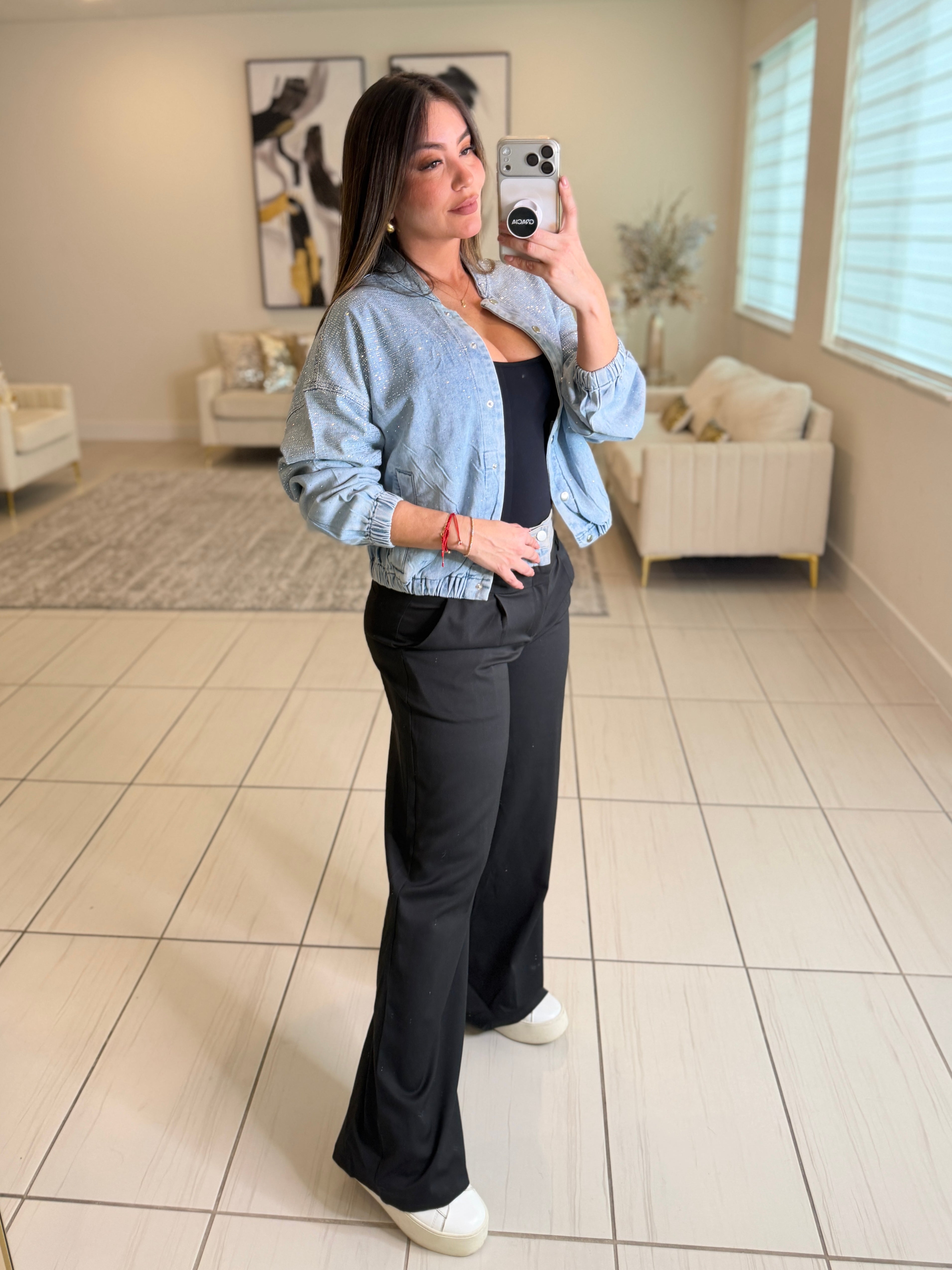 Iconic Contrast Black and Denim Pants